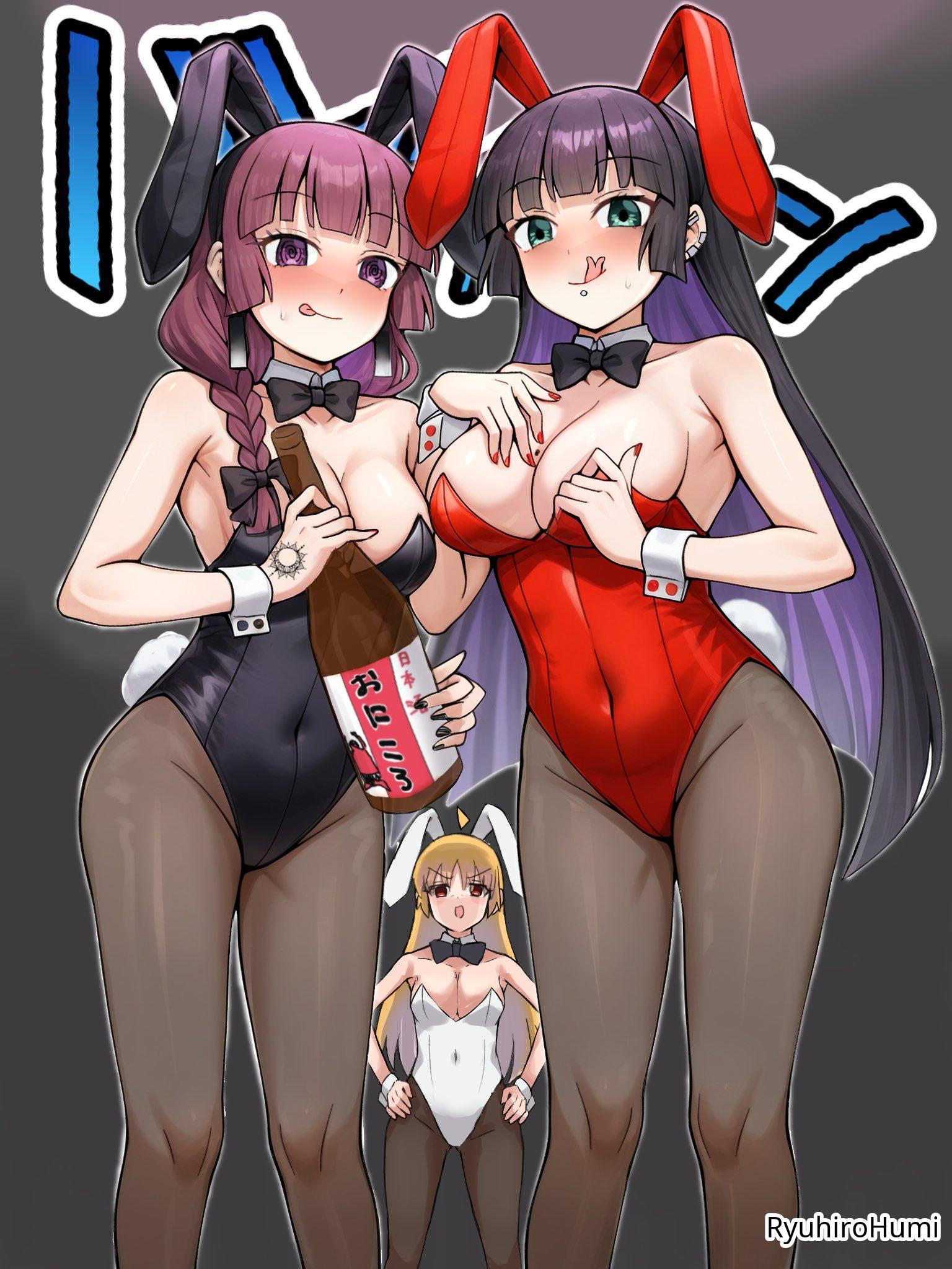 1girls, 2d, 2d (artwork), 2d artwork, adult, adult female, ahoge, alcohol, alcoholic drink, alternate breast size, armpit, armpit crease, armpit peek, armpits, average breasts, baddie, bare armpits, bare arms, bare chest, bare hands, bare shoulders, bare skin, belly, belly button, bewitching thighs, big boobs, big breasts, black background, black bowtie, black bunny ears, black bunnysuit, black fingernails, black hair, black hairband, black leotard, black nail polish, black nails, black tattoo, black topwear, black-haired female, blonde, blonde female, blonde hair, blonde hair female, blonde-haired female, blunt bangs, blush face, blushing, blushing at viewer, blushing female, bocchi the rock!, bowtie, braid, braided hair, braided ponytail, braids, breasts, brown legwear, brown pantyhose, bunny costume, bunny ears, bunny tail, bunnygirl, bunnygirl outfit, bunnysuit, busty, busty female, busty girl, child bearing hips, cleavage, collar, collarbone, curvaceous, curvaceous body, curvaceous female, curvaceous figure, curvaceous hips, curvy, curvy body, curvy female, curvy figure, curvy hips, dark background, digital, digital art, digital drawing, digital drawing (artwork), digital media, digital media (artwork), drawing, ear piercing, ear piercings, earrings, elbows, exposed armpits, exposed arms, exposed chest, exposed shoulders, exposed skin, eyebrows visible through hair, female, female focus, female only, fertile hips, fingernails, fingers, flushed, flushed face, frown, frown eyebrows, frowning, green eyes, green-eyed female, groin, hairless armpits, hand on breast, hand on chest, hand on hip, hand on own breast, hand on own chest, hand on own hip, hand on own waist, hand on waist, hand tattoo, hands on hips, hands on own hips, hands on own waist, hands on waist, high resolution, highres, hiroi kikuri, hourglass figure, ijichi seika, inframammary fold, inguinal crease, inguinal ligament, japanese, japanese female, japanese woman, large boobs, large breasts, lascivious, lean figure, legwear, leotard, licking lips, lip piercing, long hair, looking at viewer, looking down, looking down at viewer, mature, mature female, mature woman, medium breasts, midriff, mouth piercing, multicolored hair, nail polish, nails, narrow waist, navel, orange eyes, orange-eyed female, pa-san, pantyhose, pierced ear, pierced ears, pierced lip, ponytail, posing, posing for the viewer, purple eyes, purple hair, purple-eyed female, purple-haired female, red bunny ears, red bunnysuit, red fingernails, red hairband, red leotard, red nail polish, red nails, red topwear, ryuhirohumi, scowl, sharp teeth, shaved armpits, shoulders, sidelocks, simple background, single braid, slender body, slender waist, slim female, slim waist, solo, standing, tattoo, tattoo on hand, tattooed, tattooed female, tattooed girl, tattooed hand, thick thighs, thigh gap, thighs, tongue, tongue out, topwear, touching breast, touching chest, touching hip, touching hips, touching own hip, touching own hips, touching own waist, touching waist, upper body, white bunny ears, white bunnysuit, white collar, white hairband, white leotard, white topwear, white wrist cuffs, wide hips, woman, wrist cuffs, yellow hair, yellow-haired female