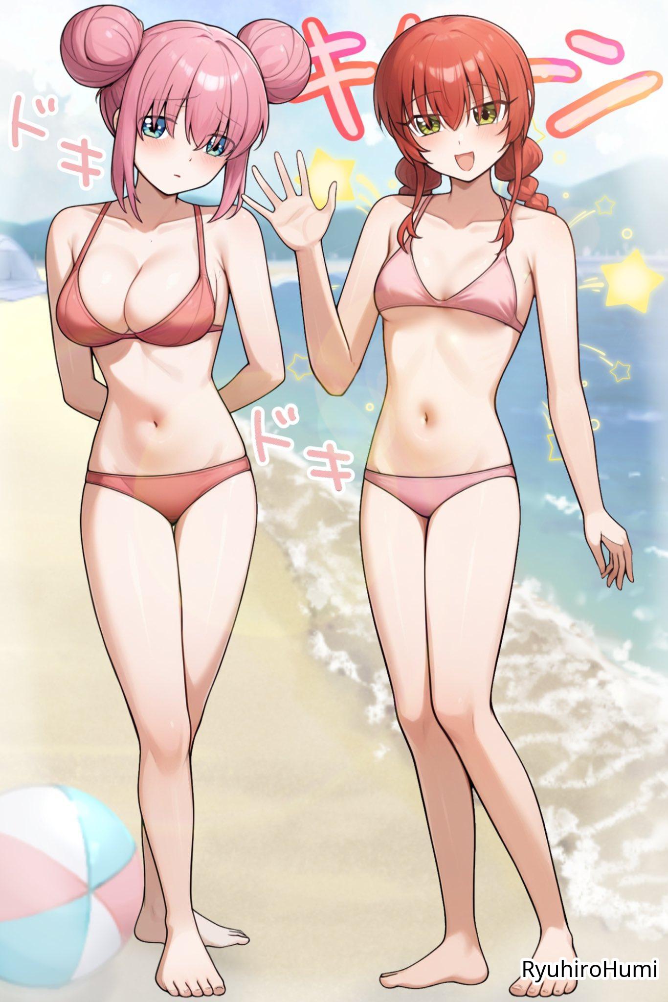 2d 2d_(artwork) 2d_artwork 2girls alternative_hairstyle ankles arm_behind_back arms_behind_back bare_arms bare_belly bare_calves bare_chest bare_hands bare_hips bare_knees bare_legs bare_midriff bare_navel bare_shoulders bare_skin bare_thighs bare_toes barefoot beach beach_ball belly belly_button big_boobs big_breasts bikini bikini_bottom bikini_only bikini_top blue-eyed_female blue_eyes blue_sky blurred_background blurry_background blush_face blushing blushing_at_viewer blushing_female bocchi_the_rock! braid braided_hair braided_twintails braids breasts busty busty_female busty_girl busty_teen busty_teenager calves cleavage clouds coast collarbone curvaceous curvaceous_body curvaceous_female curvaceous_figure curvaceous_hips curvaceous_teenager curvy curvy_body curvy_female curvy_figure curvy_hips curvy_teen day daylight daytime digital digital_art digital_drawing digital_drawing_(artwork) digital_media digital_media_(artwork) double_bun drawing duo elbows exposed_arms exposed_belly exposed_chest exposed_hips exposed_legs exposed_midriff exposed_navel exposed_shoulders exposed_skin exposed_thighs exposed_toes eyebrows_visible_through_hair feet female female_focus female_only fingers flushed flushed_face full_body gotou_hitori green-eyed_female green_eyes groin guitarist hair_between_eyes hair_bun hair_ornament halterneck hand_behind_back hands_behind_back head_tilt high_resolution high_school_student highres japanese japanese_female japanese_girl kita_ikuyo knees large_boobs large_breasts lean_figure legs legs_closed legs_together long_hair looking_at_viewer midriff multiple_females multiple_girls narrow_waist navel ocean one_side_up open_mouth open_mouth_smile outdoor outdoor_nudity outdoors outside parted_lips petite petite_body petite_breasts petite_female petite_girl petite_tits pink-haired_female pink_bikini pink_bikini_bottom pink_bikini_top pink_hair pink_swimsuit pink_swimwear red-haired_female red_bikini red_bikini_bottom red_bikini_top red_hair red_swimsuit red_swimwear ryuhirohumi sand school_girl sea seaside shoulders sidelocks sky slender_body slender_waist slim_female slim_waist small_boobs small_breasts small_tits smile smiley_face smiling smiling_at_viewer standing string_bikini swimsuit swimwear teen_girl teenage_girl teenage_tits teenager thighs thighs_together tilted_head tiny_breasts toes tongue twin_braids twin_buns twintails twintails_(hairstyle) water waving waving_at_viewer waving_hand wide_hips young_female young_woman