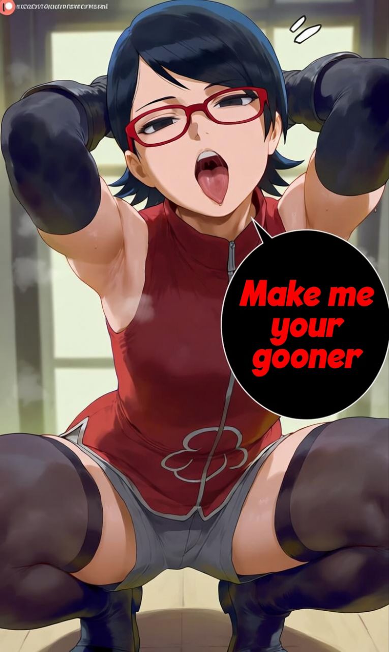 1girls, ai, ai art, ai assisted, ai generated, armpits, arms up, black eyes, black hair, boruto: naruto next generations, emotionless, english, english text, female, female only, glasses, looking at viewer, naruto (series), open mouth, sarada uchiha, shao145, shorts, small breasts, solo, solo female, spread legs, squatting, stockings, talking to viewer, teenage girl, teenager, teeth, text, throat, tongue, tongue out