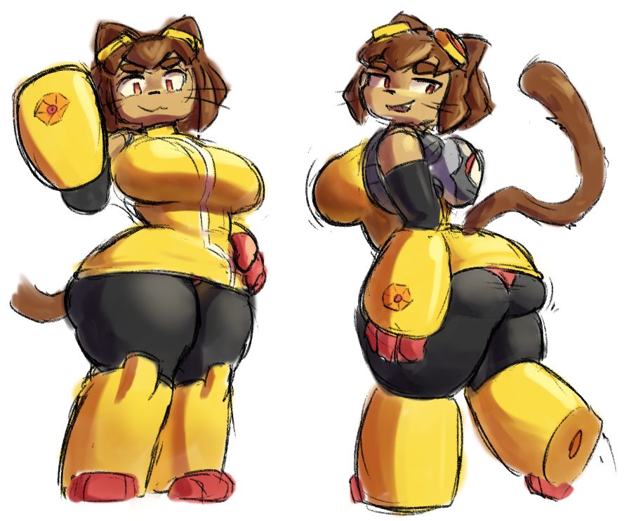 1girls, anthro, ass, breasts, brown fur, brown hair, cat, crude-iba, feline, feline humanoid, female, female focus, female only, furry, gameoverse, glitch productions, goggles, goggles on forehead, hips, kaboodle (gameoverse), kit (gameoverse), kit bodega, large ass, large breasts, sideboob, thick thighs, thighs, wide hips, yellow eyes