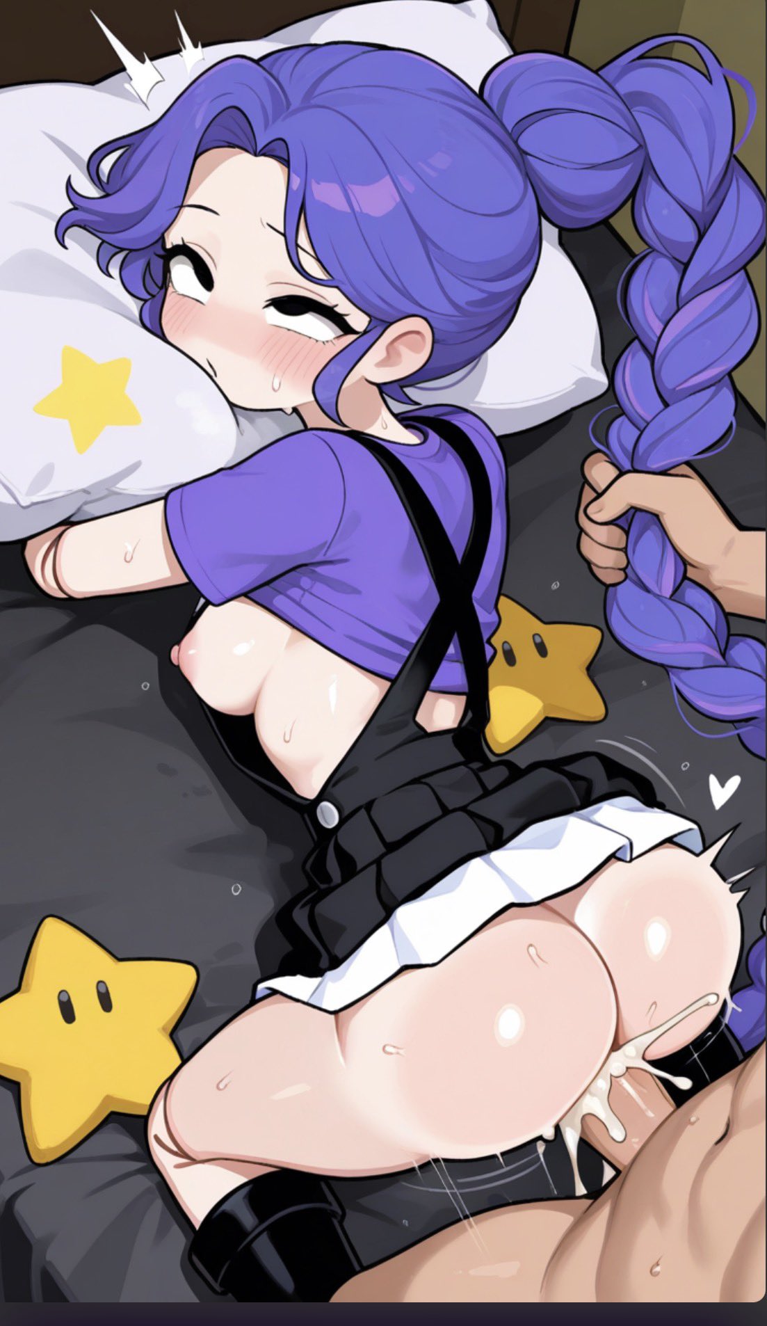 1boy, 1boy1girl, 1girls, 1male, 2026, 2026s, 2d, 2d (artwork), 2d artwork, ai, ai assisted, ai generated, ai-created, alternate ass size, alternate body type, alternate breast size, animate inanimate, anus, ass, back, back view, backboob, backshots, bed, big ass, big breasts, big butt, big thighs, black dress, black eyes, blush, blushing, blushing female, braid, braided hair, braided ponytail, braids, butt focus, creampie, creampied, cum, cum drip, cum in pussy, cum inside, cumshot, curvy, curvy female, curvy figure, digital art, digital drawing, digital drawing (artwork), digital media, digital media (artwork), digital painting, digital painting (artwork), doll, doll girl, doll joints, eyelashes, eyes rolled back, eyes rolling back, female, female focus, from behind, from behind position, full body, fully clothed, fully clothed female, hair, hair pull, hearts, hearts around head, hugging, hugging pillow, humanoid, humanoid female, inanimate animate, intercourse, large ass, large butt, large thighs, laying on bed, laying on stomach, leg warmers, legwarmers, lily lovebraids, living toy, long hair, long purple hair, looking pleasured, male, male/female, mascot horror, mob entertainment, mob games, multiple views, no panties, no underwear, noseless, not furry, on bed, open mouth, overall dress, overall skirt, overalls, pillow, ponytail, ponytail (hair), ponytail female, poppy playtime, poppy playtime (chapter 5), pulling hair, purple hair, purple shirt, rolled back eyes, rolling eyes, sex, sex from behind, shirt, shirt lift, shirt up, skirt, skirt lift, suspenders, sweat, sweatdrop, sweating, sweaty, sweaty ass, sweaty body, sweaty butt, thick, thick ass, thick butt, thick hips, thick legs, thick thighs, vagina, vaginal, vaginal insertion, vaginal penetration, vaginal sex, video games, warmers, wide hips
