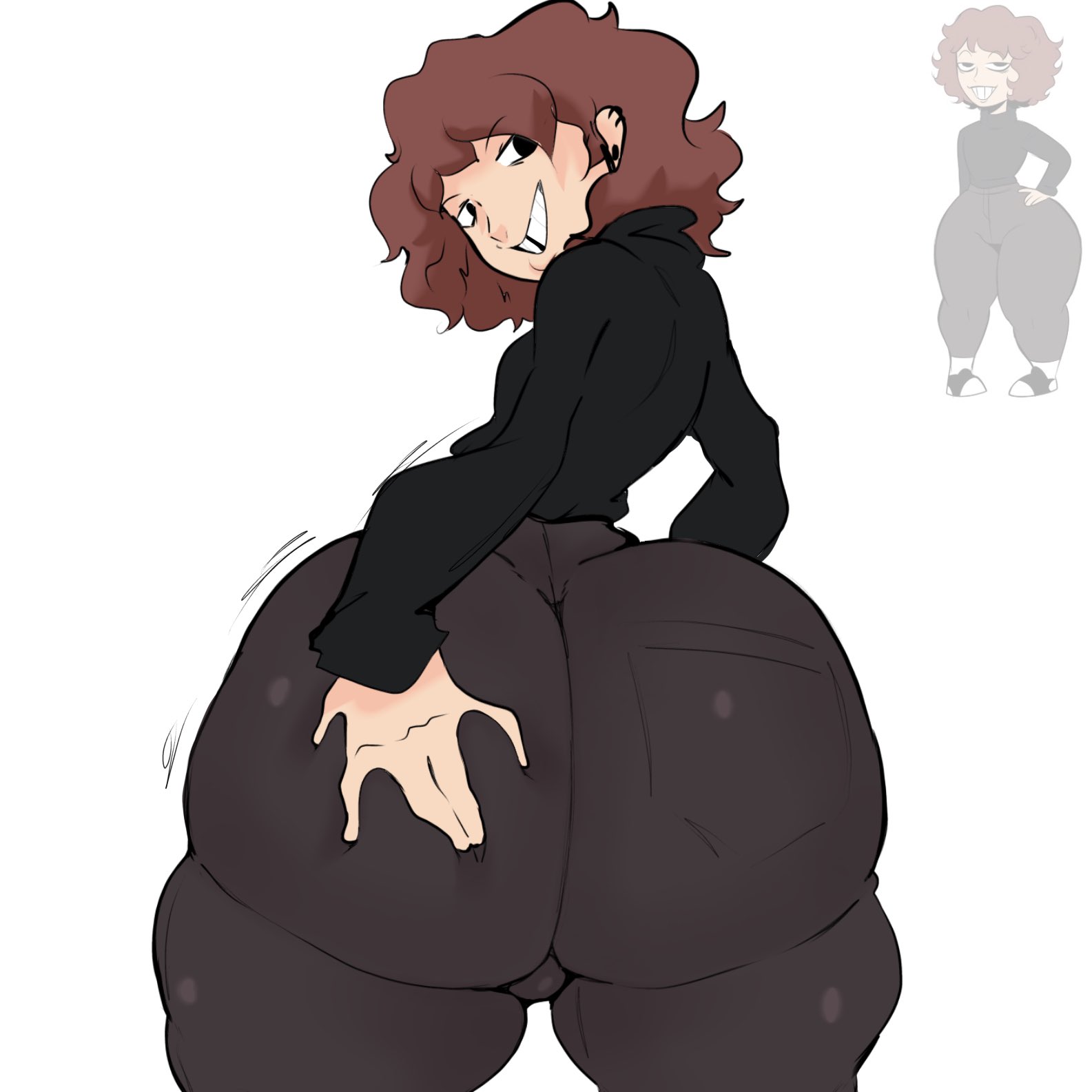 2d, ass, ass focus, back pockets, big ass, big booty, big butt, booty, butt, fat ass, fat booty, fat butt, giygal, grinning, groping ass, groping booty, groping butt, jeans, looking back, meme, twitter, twitter meme