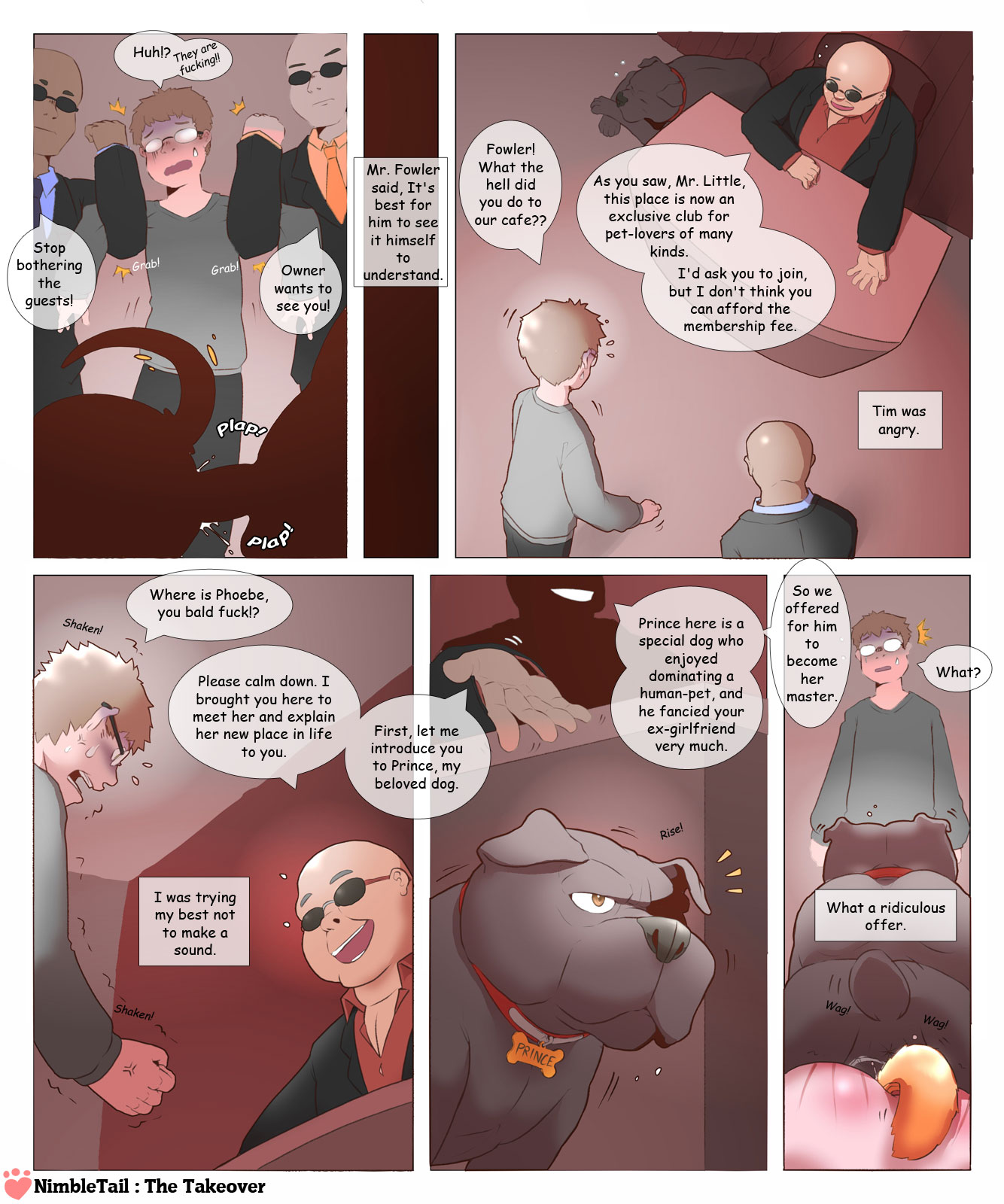 canine, collar, comic, comic page, english text, knotting, male, nimbletail, petplay, speech bubble, tagme, text, zoophilia