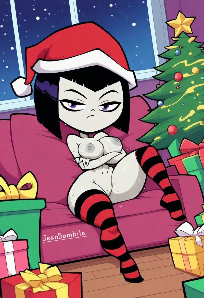 1girls, ai generated, alternate breast size, blush, breasts, cartoon network, dc, dc comics, female, female only, goth, goth girl, jeanbombila666, merry christmas, panties, pussy, pussy juice, raven, raven (dc), small breasts, solo, teen titans, teen titans go