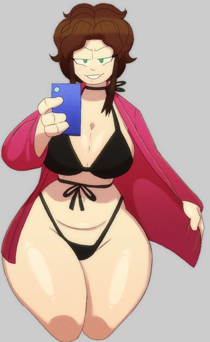 abrahamslapper, bikini, breasts, brown hair, female, female only, glitch productions, green eyes, human, light-skinned female, murder drones, robe, tagme, tessa elliot, thick ass