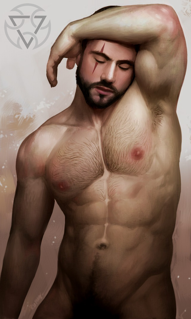 1boy abs armpit armpit_hair bara beard chest_hair closed_eyes facial_hair front_view hair happy_trail human kuai_liang male male_only mortal_kombat muscle muscles nipples nude pecs pubic_hair raised_arm scar short_hair solo