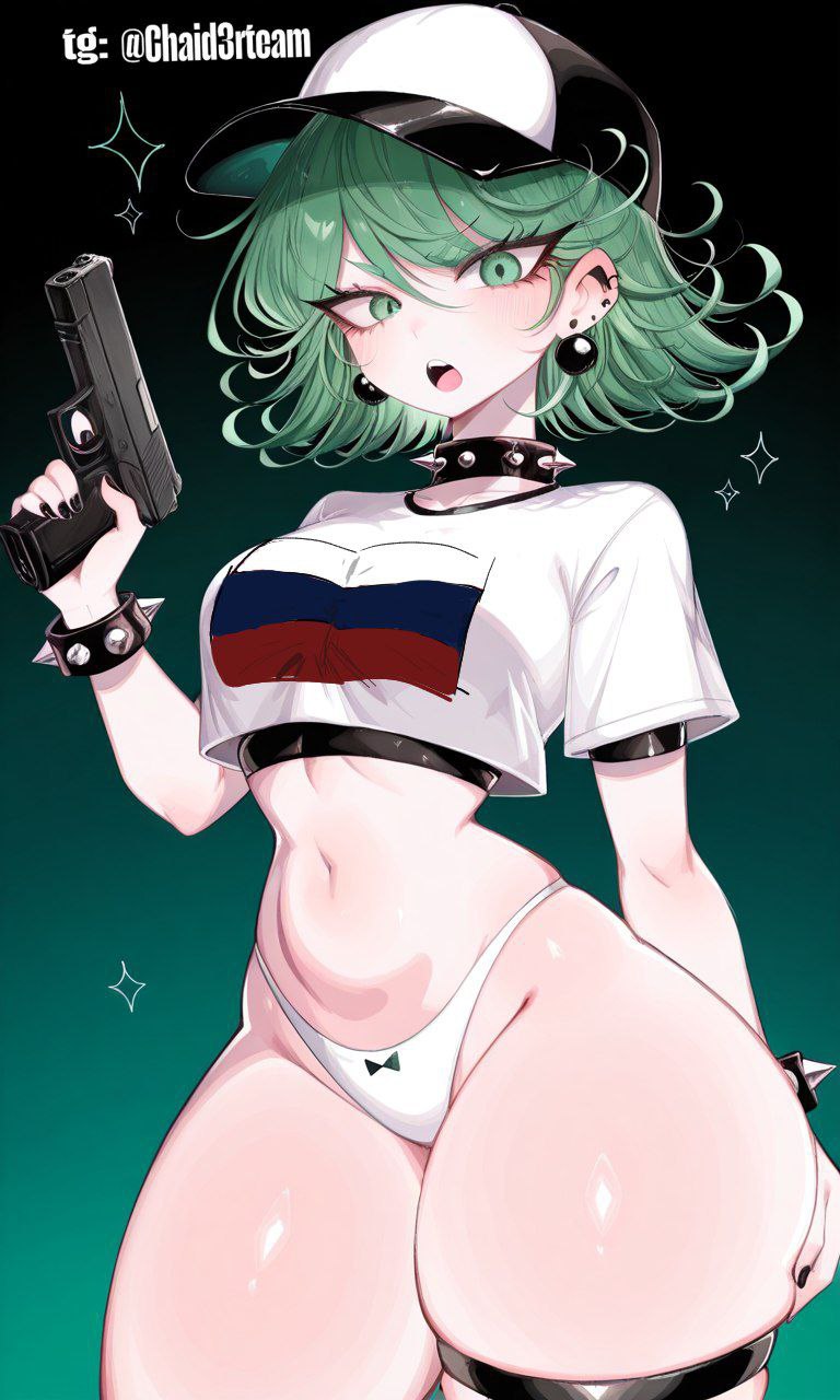 1girls, ai generated, breasts, cap, chaid3rteam, erotic, female, female only, gun, hips, one-punch man, russia, solo, tatsumaki, trousers