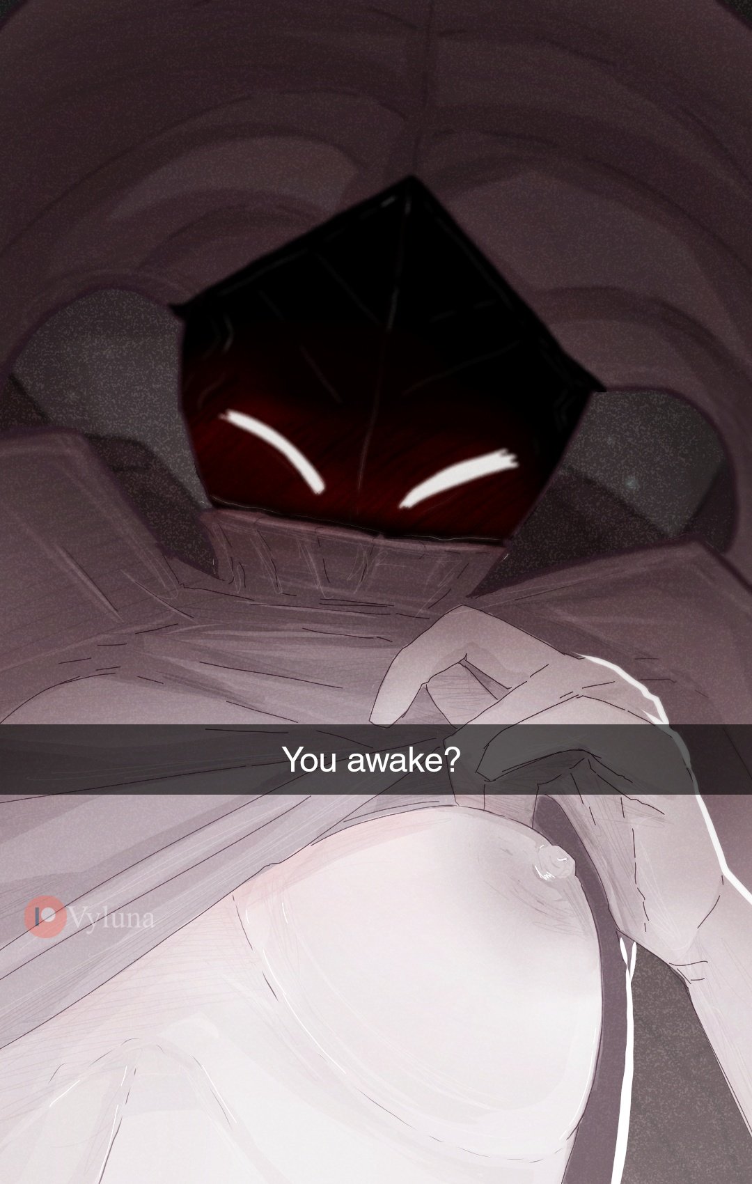 1girl, blush, blushing, blushing female, breasts, bug, bug girl, dialogue, hollow knight, hollow knight (franchise), hollow knight: silksong, lace (hollow knight: silksong), lace (hollow knight), partially clothed, sending nudes, shirt lift, solo, solo female, team cherry, vyluna , white body