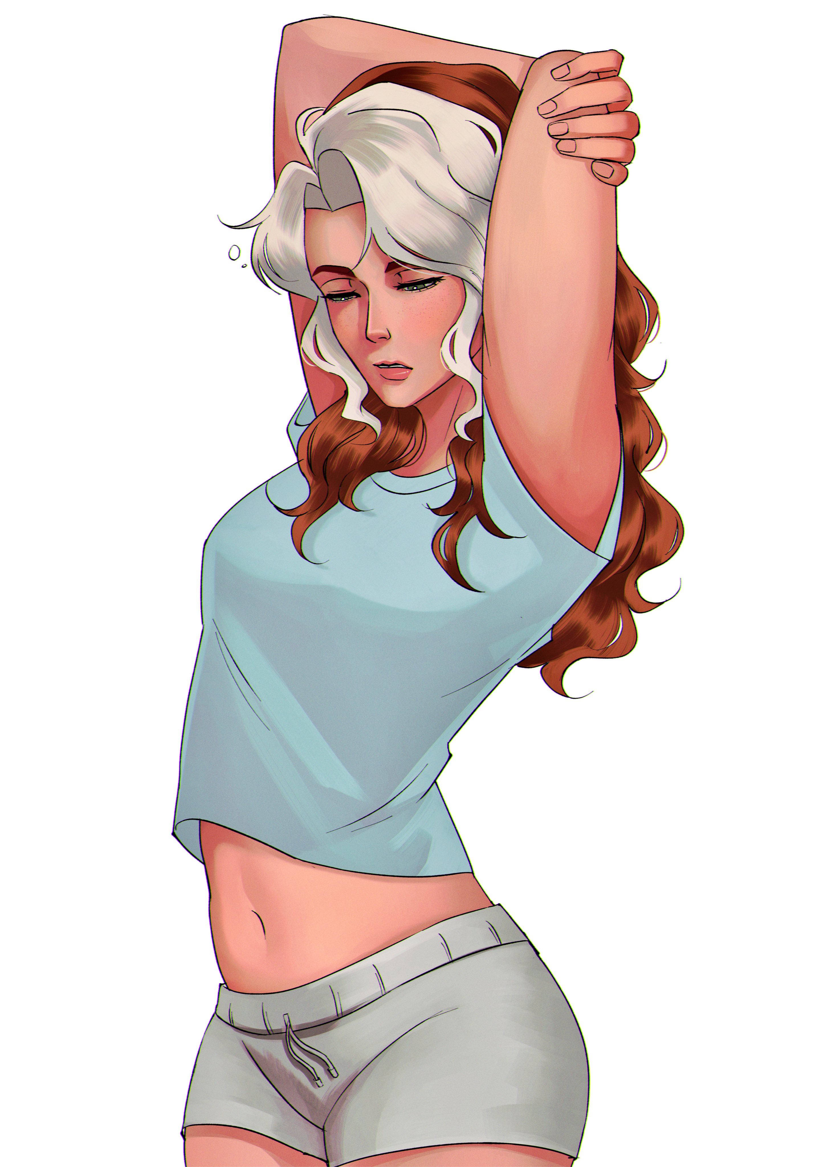 1girls, anna marie, butsuyui, casual, female, female only, marvel, marvel rivals, official alternate costume, rogue (marvel rivals), rogue (x-men), sleepy, thick thighs, x-men