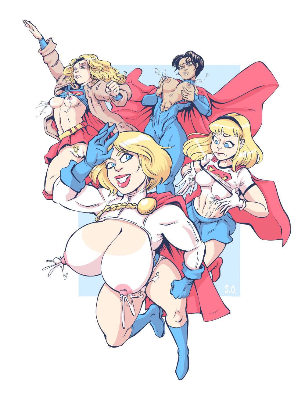 2d, 4girls, abs, alien, alien girl, areola, areolae, artist signature, athletic, athletic female, big breasts, black hair, black hair female, blonde female, blonde hair, breast envy, breast focus, breasts, breasts out, cape, coat, dc, dc comics, dc extended universe, dcau, dceu, dcu, duplicate, embarrassed, exposed, exposed breasts, female, female focus, female only, flying, fondling breast, fondling self, groping, groping breasts, groping own breast, huge breasts, jealous, kryptonian, lactation, large breasts, light skin, light-skinned female, long hair, medium breasts, multiple females, multiple girls, multiple persona, multiversal counterpart grouping, muscular, muscular female, no panties, power girl, pubic hair, pussy, salute, seepingooze, shirt lift, shirt up, short hair, six pack, skirt lift, small breasts, square crossover, supergirl, supergirl (dcau), supergirl (dcu), supergirl (sasha calle), superhero costume, superheroine, superman (2025), superman (series), superman: the animated series, tanline, tanlines, the flash (2023), the flash (series), undressing, upskirt, zipper down