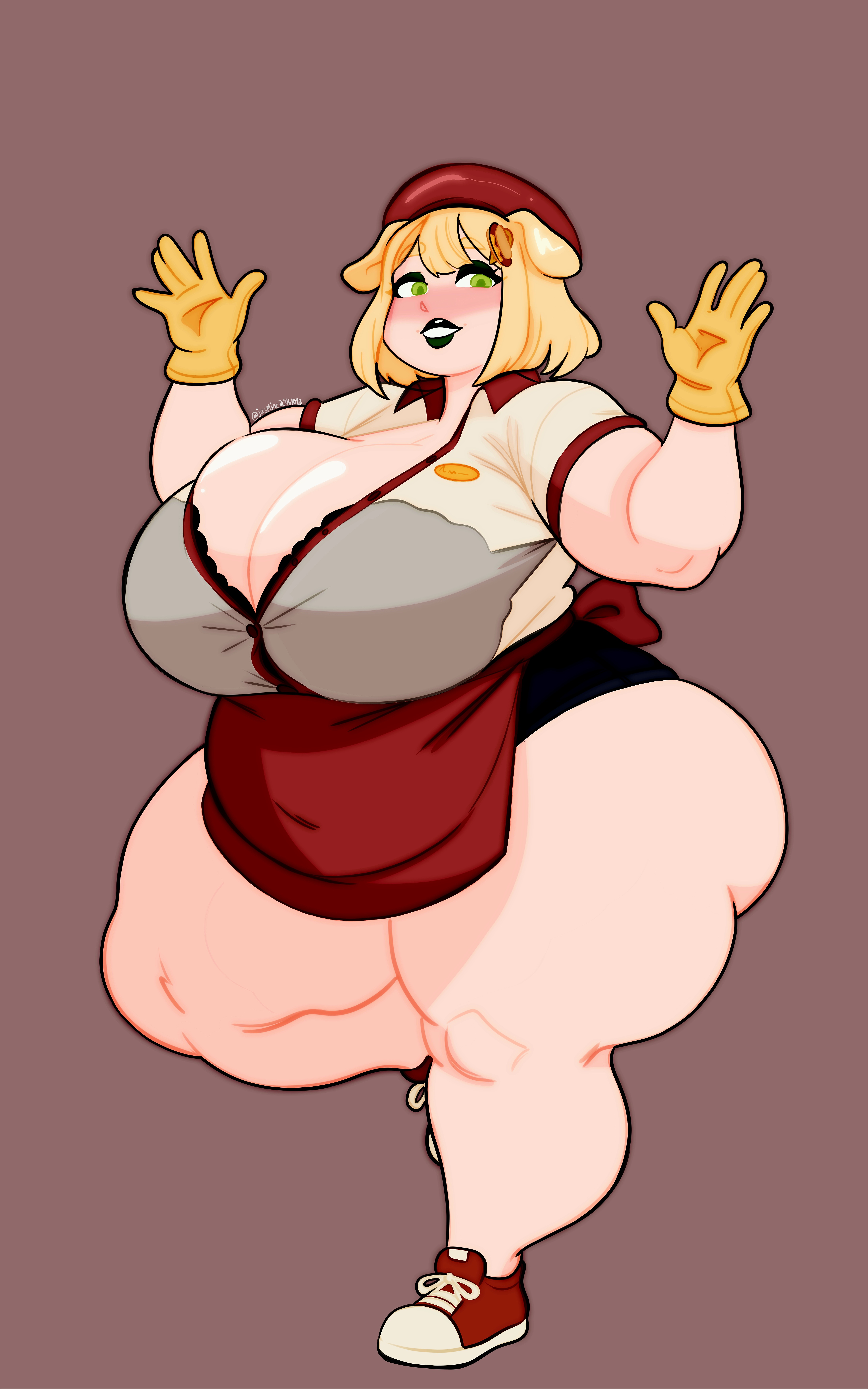 apron, bbw, bbw furry, bbw milf, bbw mom, blonde hair, bra, chubby, chubby belly, chubby female, dog ears, dog girl, jasmine29161093, jazzanna, lard ass, large breasts, massive breasts, see-through clothing, see-through shirt, see-through top, thick thighs, uniform, white skin, worker
