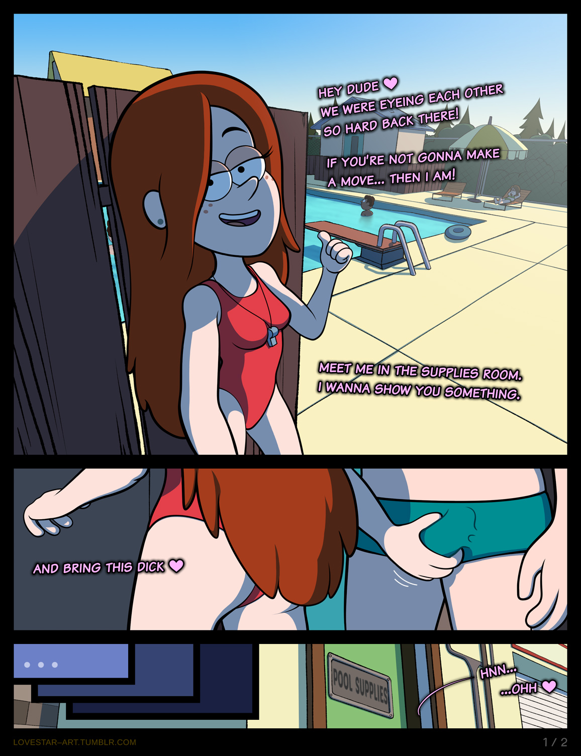 2d, accurate art style, breasts, color, comic, disney, disney channel, disney xd, faceless male, female, freckles, gravity falls, groping, groping penis, groping through clothes, heart, human, implied sex, lifeguard, looking at viewer, loving it, male, moaning, necklace, on model, one-piece swimsuit, open mouth, raidon dimentional land, red hair, seductive, small breasts, smile, smooth skin, swimsuit, teenager, thin, thin waist, wendy corduroy, whistle, whistle around neck, white female