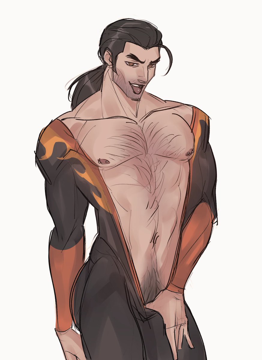 1boy, dispatch (game), flambae, gay, inhimoss, male, male only, muscular, solo, tongue out