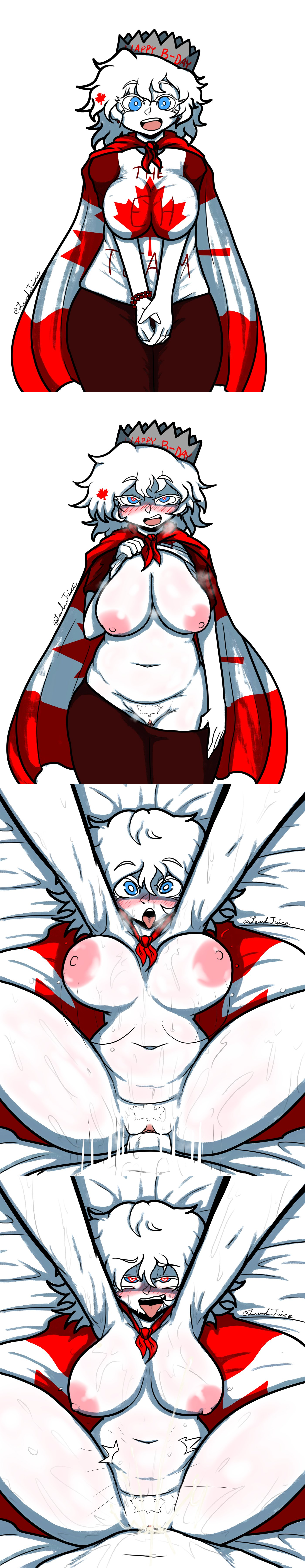 1boy, 1girls, arms up, big breasts, blue eyes, blush, bracelet, breasts, breath, canada (egobuzz), cape, cape only, clothed, clothed female, clothed male, clothing, color, comic, countryhumans, countryhumans girl, countrypersons, crown, cum, cum in pussy, cum inside, dirty talk, dominant male, eyes rolling back, female, female focus, femsub, fully clothed, hat, heart, heart-shaped pupils, hetero, human, human only, incest, lewd juice, long image, looking at viewer, male, male pov, maledom, messy hair, missionary position, naked, naked female, naked male, national personification, nipples, on back, on bed, open eyes, open mouth, open smile, pants, pants down, penis, pov, pubic hair, pussy, sex, shirt, shirt up, shirt up pants down, shoulder length hair, simple background, smile, spread legs, standing, straight, submissive female, sweat, sweatdrop, talking to viewer, textless, textless version, thick thighs, thighs, tongue, tongue out, twitter link, vaginal penetration, vaginal sex, white background, white body, white hair, white skin, wide hips