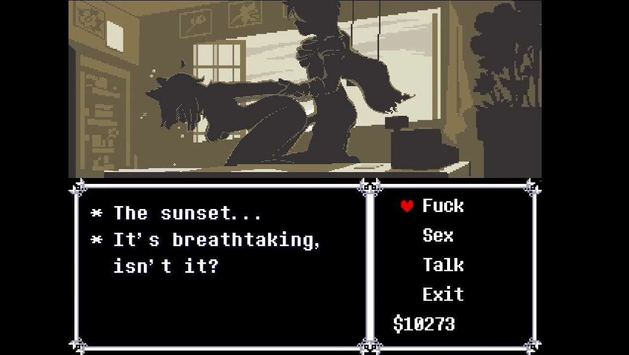 1boy, 1girls, accurate art style, arms grab, artist request, ass, bent over, big breasts, breasts, clothed sex, clothing, color, deltarune, deltarune chapter 5, dialogue, doggy style, dominant male, english text, female, female focus, femsub, from behind, from behind position, gameplay mechanics, hetero, indoors, kris (deltarune), mad mew mew, male, maledom, naked, naked female, partially clothed, penis, pink (deltarune), sex, silhouette, silhouette sex, straight, submissive female, text, twitter link
