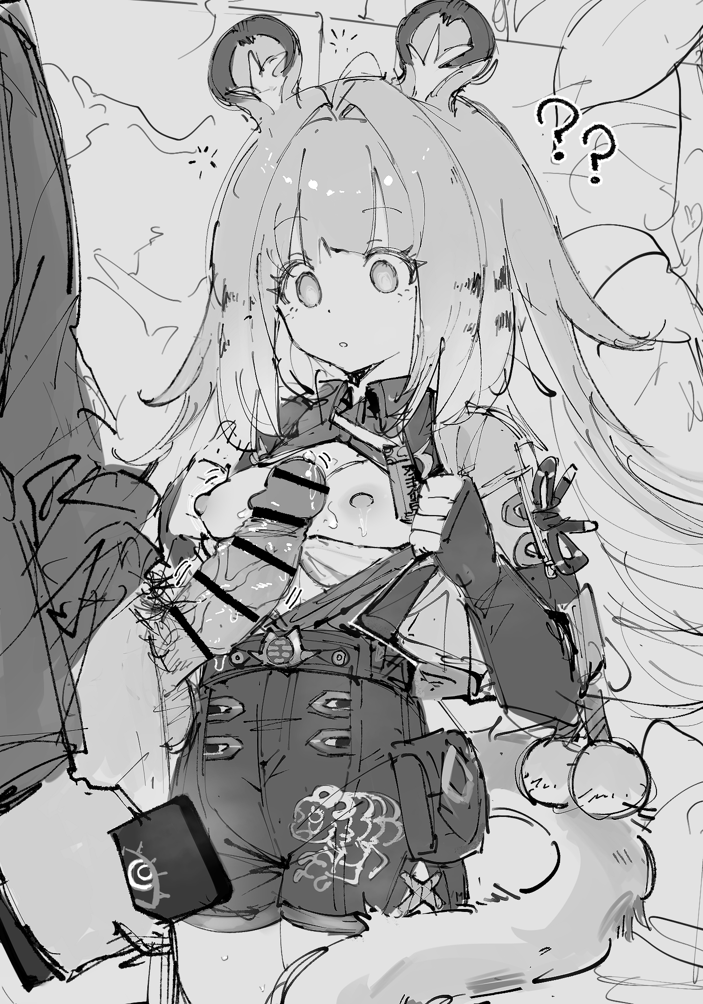 1boy, animal ears, bar censor, censor bar, censored, female, hypnosis, ju fufu, ju fufu (zenless zone zero), kemono, male, mind control, paofan, sketch, tagme, zenless zone zero