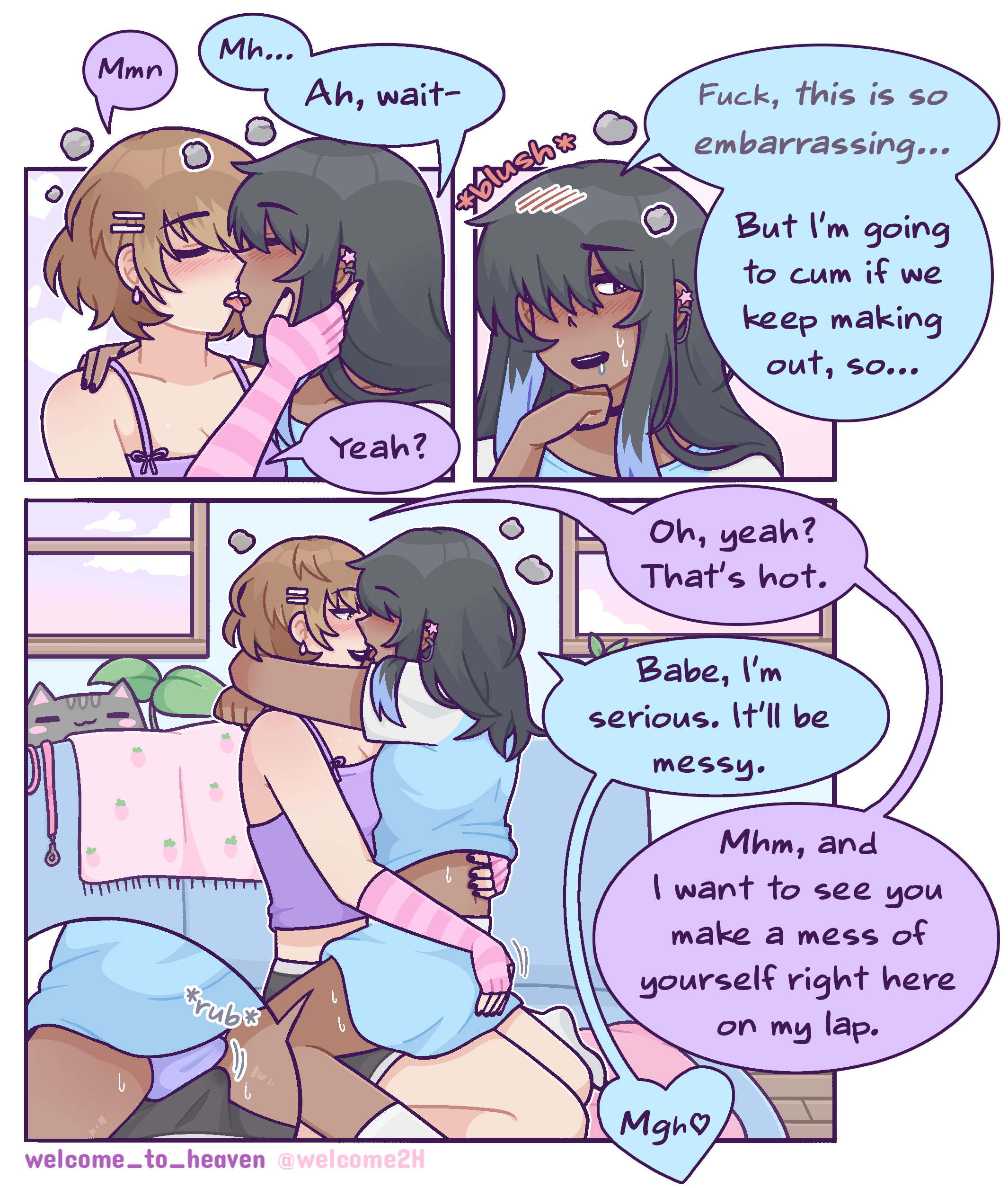 2futas, arm warmers, black hair, blush, brown hair, dark skin, dark-skinned female, dark-skinned futa, dominant female, drooling, ear piercing, embarrassed, erection, erection under clothes, erection under skirt, female, femdom, femsub, flustered, french kiss, frottage, futanari, grinding, grinding on penis, hair pin, interracial, intersex, kissing, lesbian, lesbian couple, lesbian kiss, lgbt, light skin, light-skinned female, making out, penis, sloppy kiss, smirk, submissive female, trans woman, transfem, transgender woman, trying not to cum, welcome to heaven