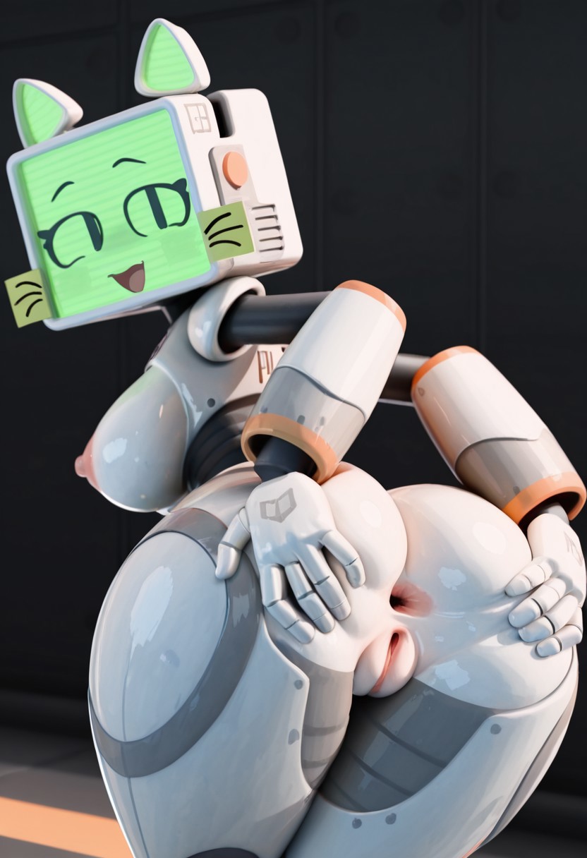 1girls, 5 fingers, ai, ai assisted, ai generated, animal ears, anus, arched back, ass, bent over, big ass, big breasts, breasts, cat ears, civitai, eyebrows, female, female only, fingers, fuch animations, fully nude, fully nude female, hands, humanoid breasts, humanoid genitalia, humanoid pussy, humanoid robot, legs, legs together, looking at viewer, looking back, nippled, nude, nude female, pink anus, pink nipples, pink pussy, pur 03, pussy, raised eyebrows, robot, robot catgirl, robot girl, robot humanoid, screen face, solo, solo female, spread anus, spread ass, spreading, spreading ass, standing, sticky note, tv head, vagina, whisker markings, white body, wide hips