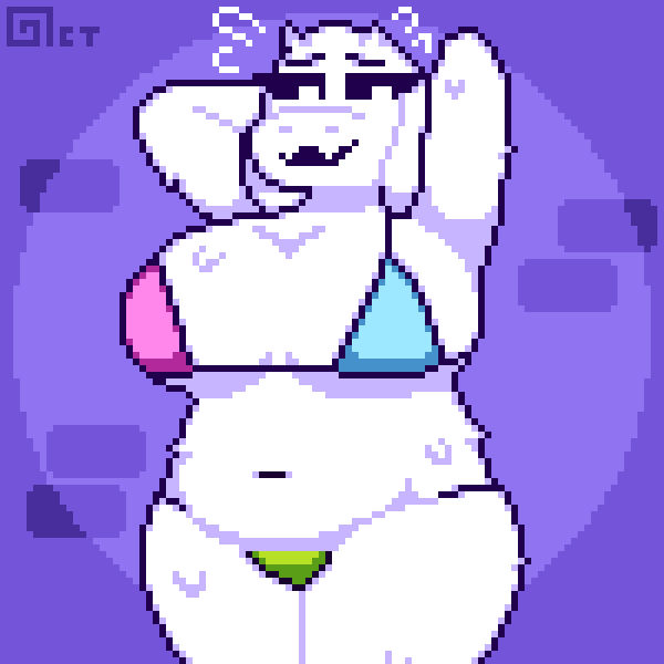 1girls, arms behind head, bikini, boss monster (undertale), breasts, delta rune (emblem), deltarune, deltarune bikini, female, female only, fur, furry, goat, goat girl, horns, huge breasts, mature, mature female, milf, navel, nervous, octotron2000, pixel art, plump, self upload, skindentation, solo, solo female, thick thighs, toriel, undertale, undertale (series), white body, white fur, wide hips
