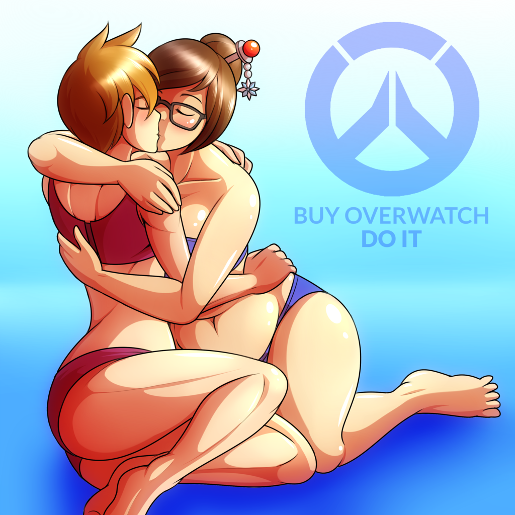 2girls asian blonde_female bra eyewear female female_only glasses human interracial kissing marik_azemus34 marikazemus mei_(overwatch) multiple_girls overwatch panties tracer yuri