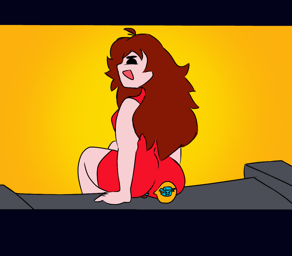 1boy 1girls ass_focus auburn_hair background big_ass boyfriend_(friday_night_funkin) buttcrush comic continuation_at_source female friday_night_funkin giantess giantesseddi girlfriend_(friday_night_funkin) long_hair looking_down_at_partner male red_clothing sitting skirt struggling stuck tiny