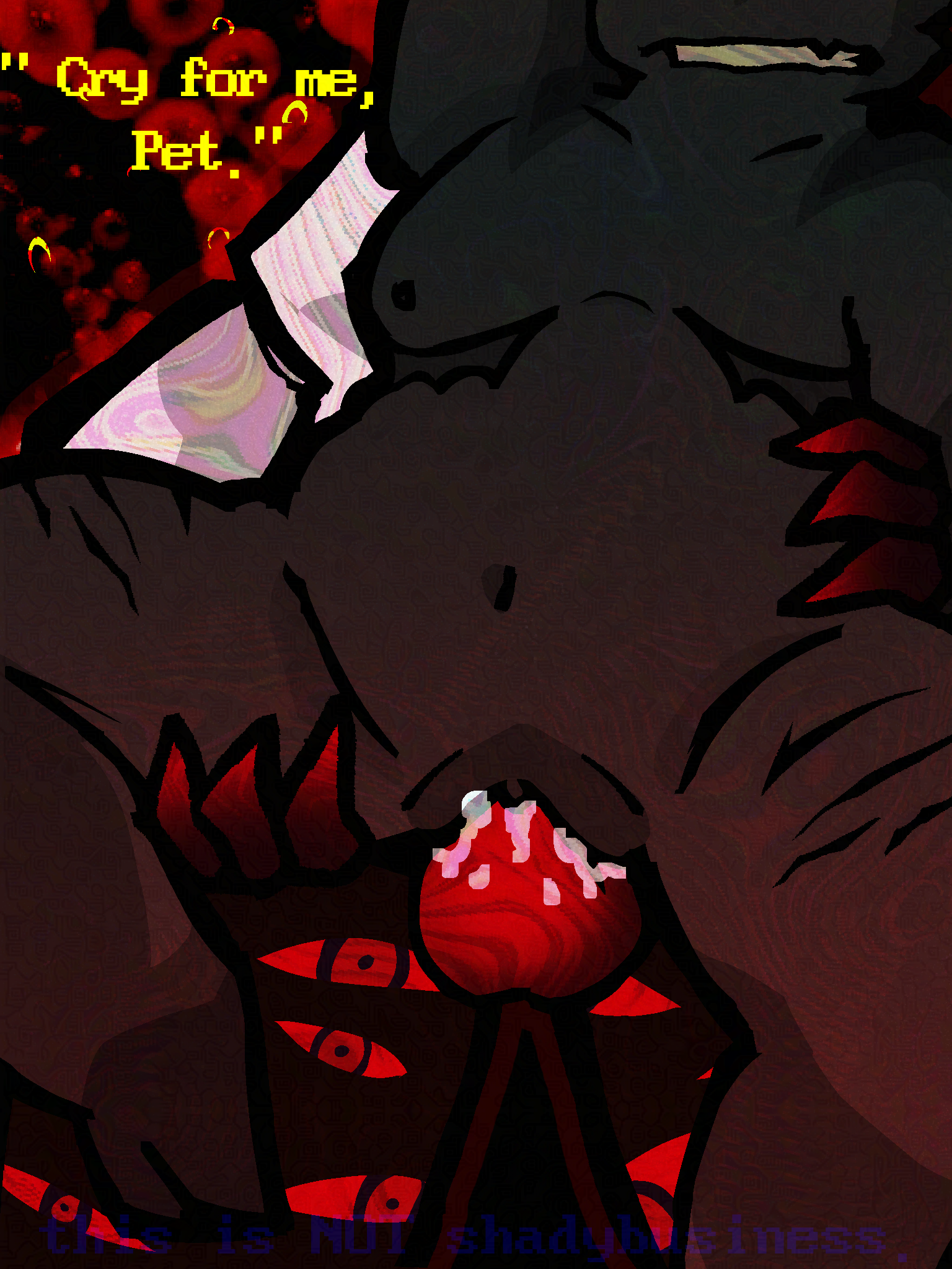 anthro, anthro penetrated, bad anatomy, black body, body markings, cum, cum in pussy, cum inside, cuntboy, dickgirl, dubious consent, english text, eyes, face out of frame, fangs out, folly (regretevator), futa on cuntboy, futanari, intersex, oc, original character, penis, pussy, regretevator, roblox, roblox game, scars, selfship, selfshipping, sh4dybusiness, tentacle, tentacle dick, tentacle in pussy, tentacle penetration, text, text box, thigh scar, unsettling, vaginal penetration, vaginal sex, yumeship, yumeshipping