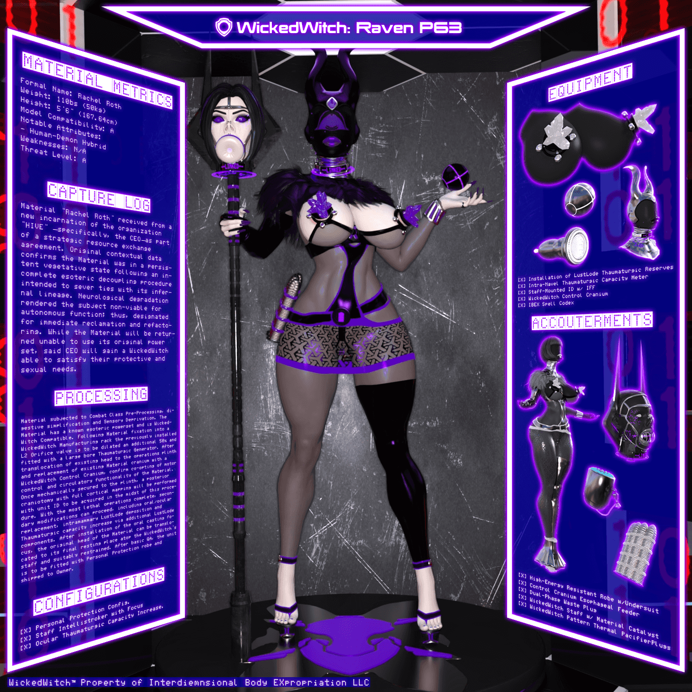 3d, 3d (artwork), amputee, body modification, bondage, brainwashed, brainwashing, dc, decapitated, decapitated head, decapitation, headless, high heels, hypnosis, ibex (company), ibex-cg, mind break, mind control, modification, mutilation, rachel roth, raven (dc), titans, transformation, wicked witch (ibex-cg), young titans