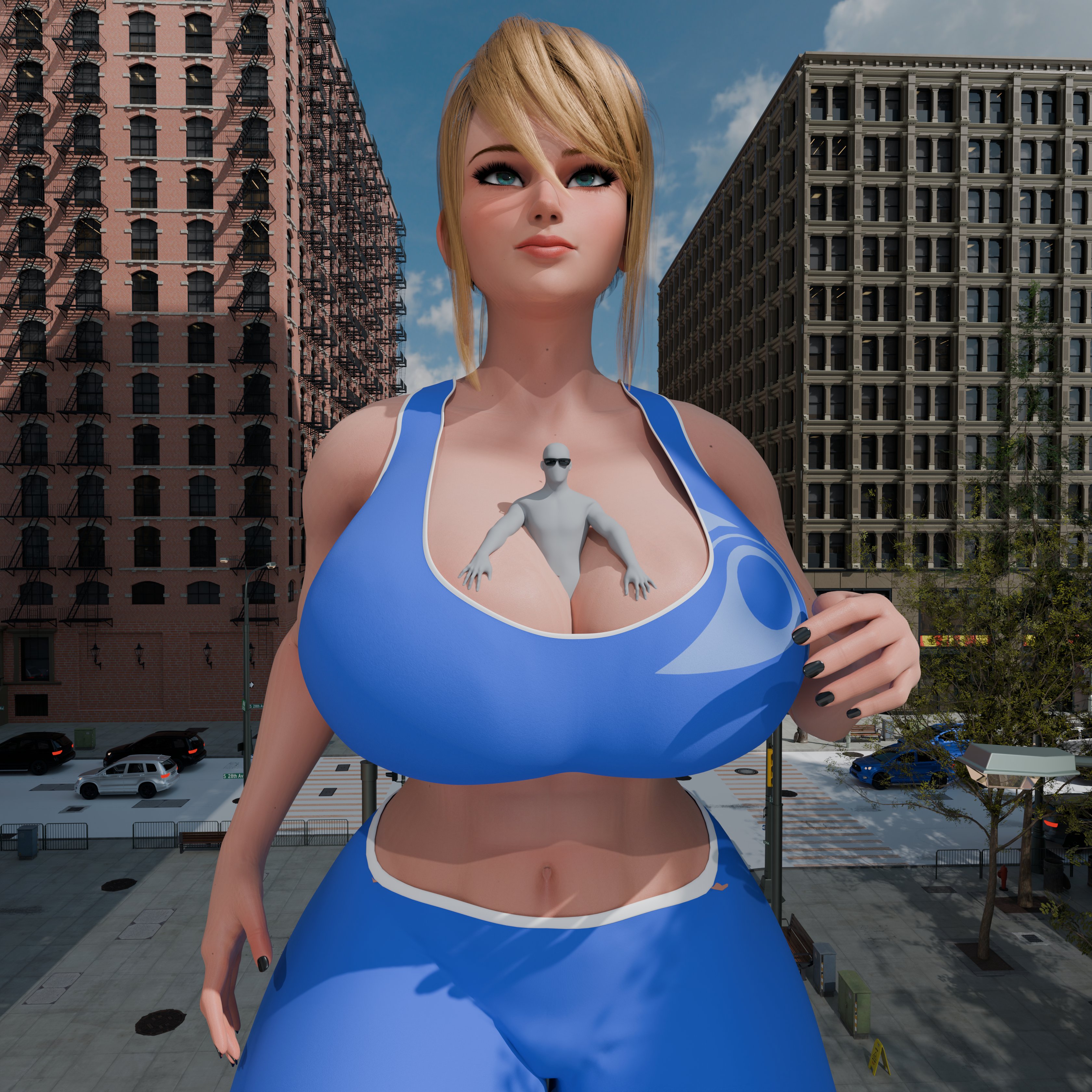1girls, 3d, 3d (artwork), ass, athletic, big, big breasts, blonde hair, breasts, clothed, female, focus, from, giant, giant female, giantess, gigantic breasts, gym clothes, hair, huge, huge boobs, huge breasts, light, light skin, metroid, muscular, only, position, samus aran, scrag boy (model), scrag samus, size difference, skin, solo, toned, top, yoga pants