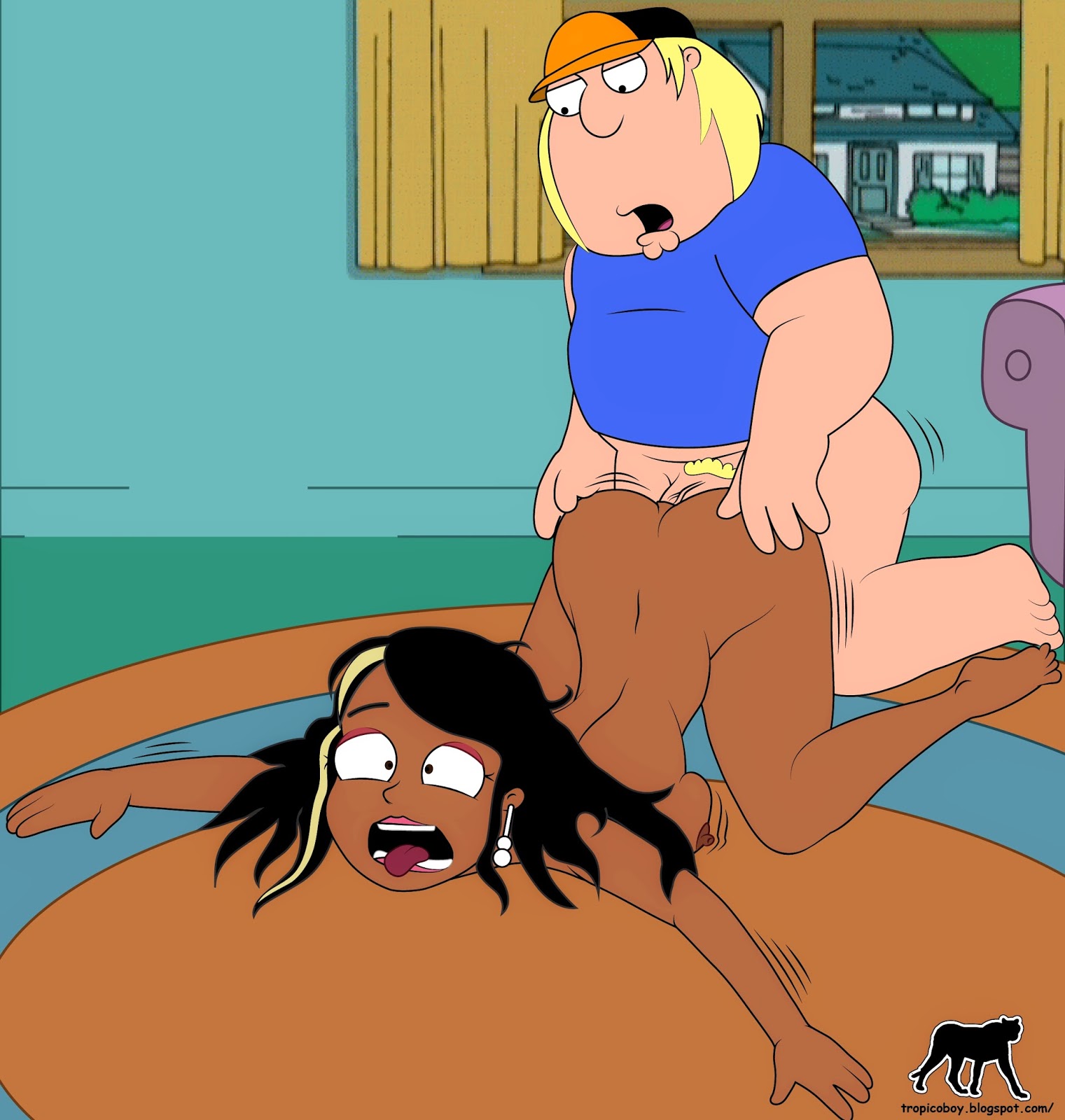 20th century fox, 20th century studios, chris griffin, dark skin, dark-skinned female, family guy, female, fox corporation, fuzzy door productions, happy jack productions, interracial, male, persons unknown productions, roberta tubbs, sex, the cleveland show