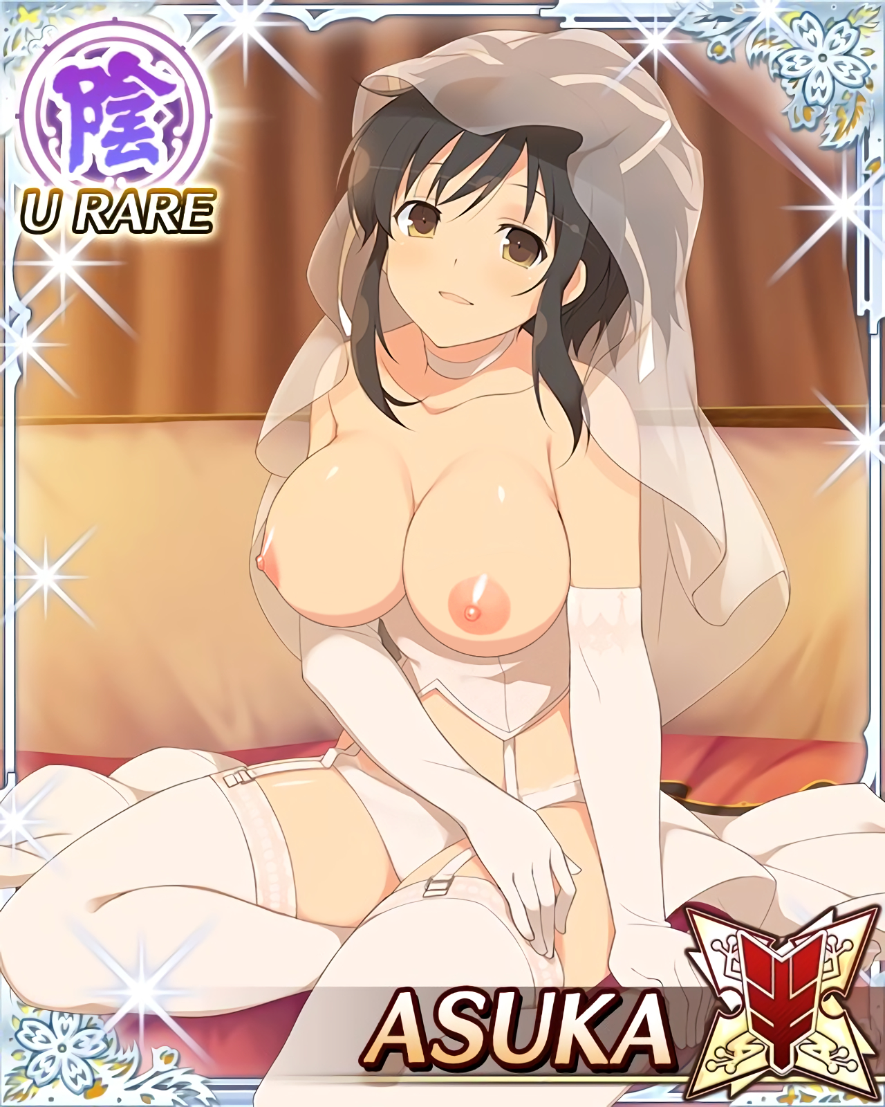 asuka (senran kagura), breasts, breasts out, card (medium), female, photoshop, senran kagura, topless, wedding dress, yaegashi nan
