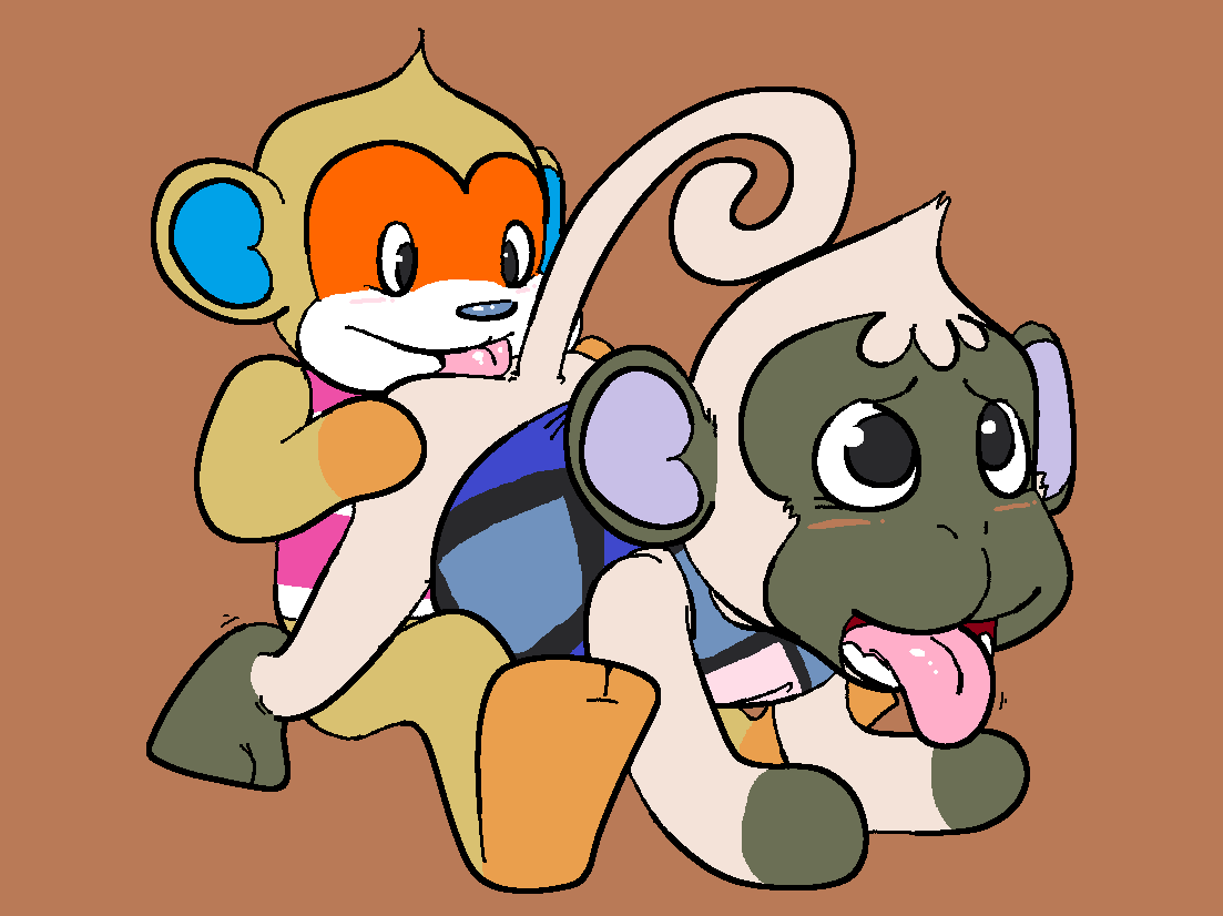 anal animal_crossing black_eyes bottomless brown_background clothed clothing deli_(animal_crossing) duo machv99 male mammal monkey nintendo oral primate rimming semi-anthro sex simon_(animal_crossing) simple_background tongue tongue_out video_games yaoi