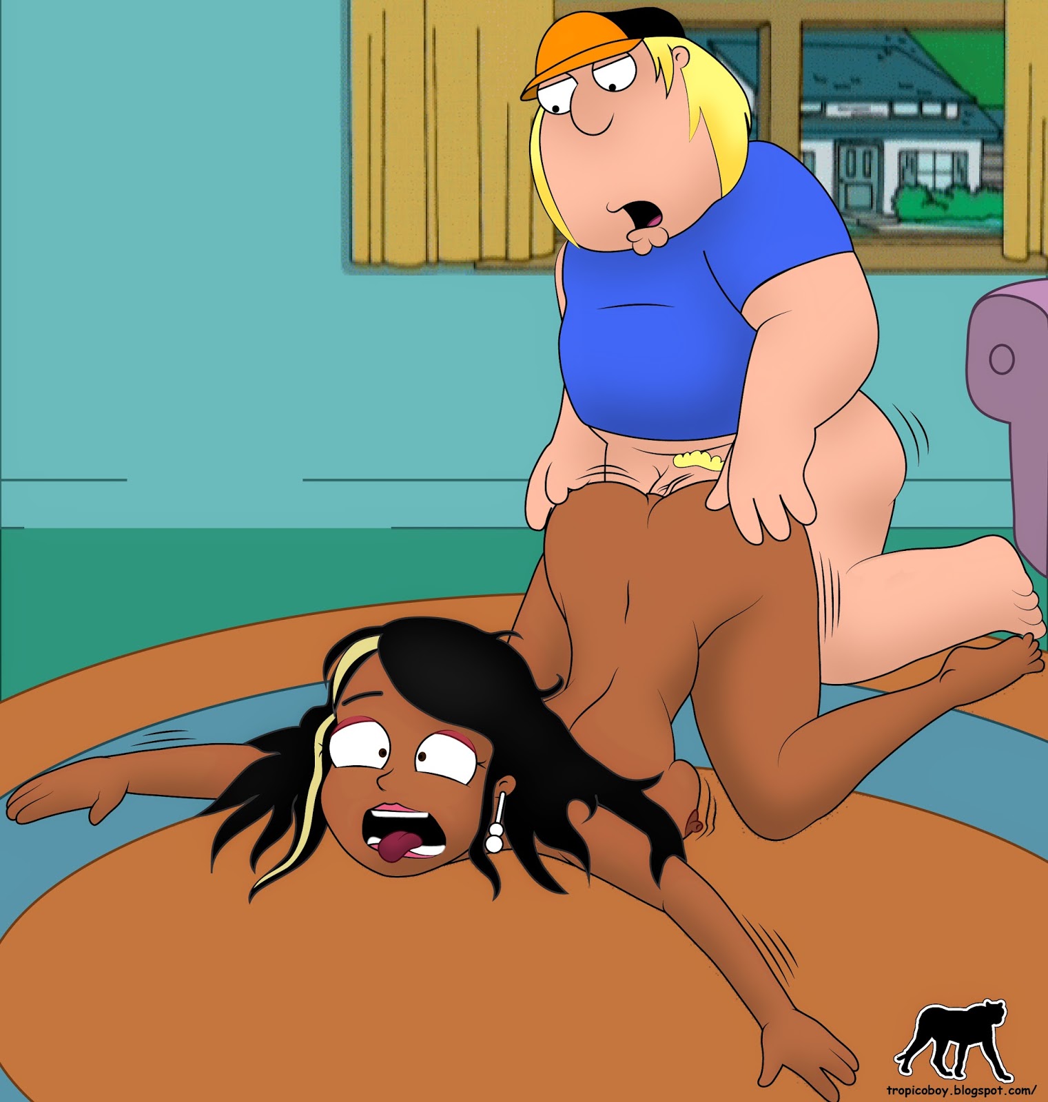 20th century fox, 20th century studios, ahe gao, anal, chris griffin, dark skin, dark-skinned female, family guy, female, fox corporation, fuzzy door productions, happy jack productions, interracial, male, persons unknown productions, roberta tubbs, sex, the cleveland show