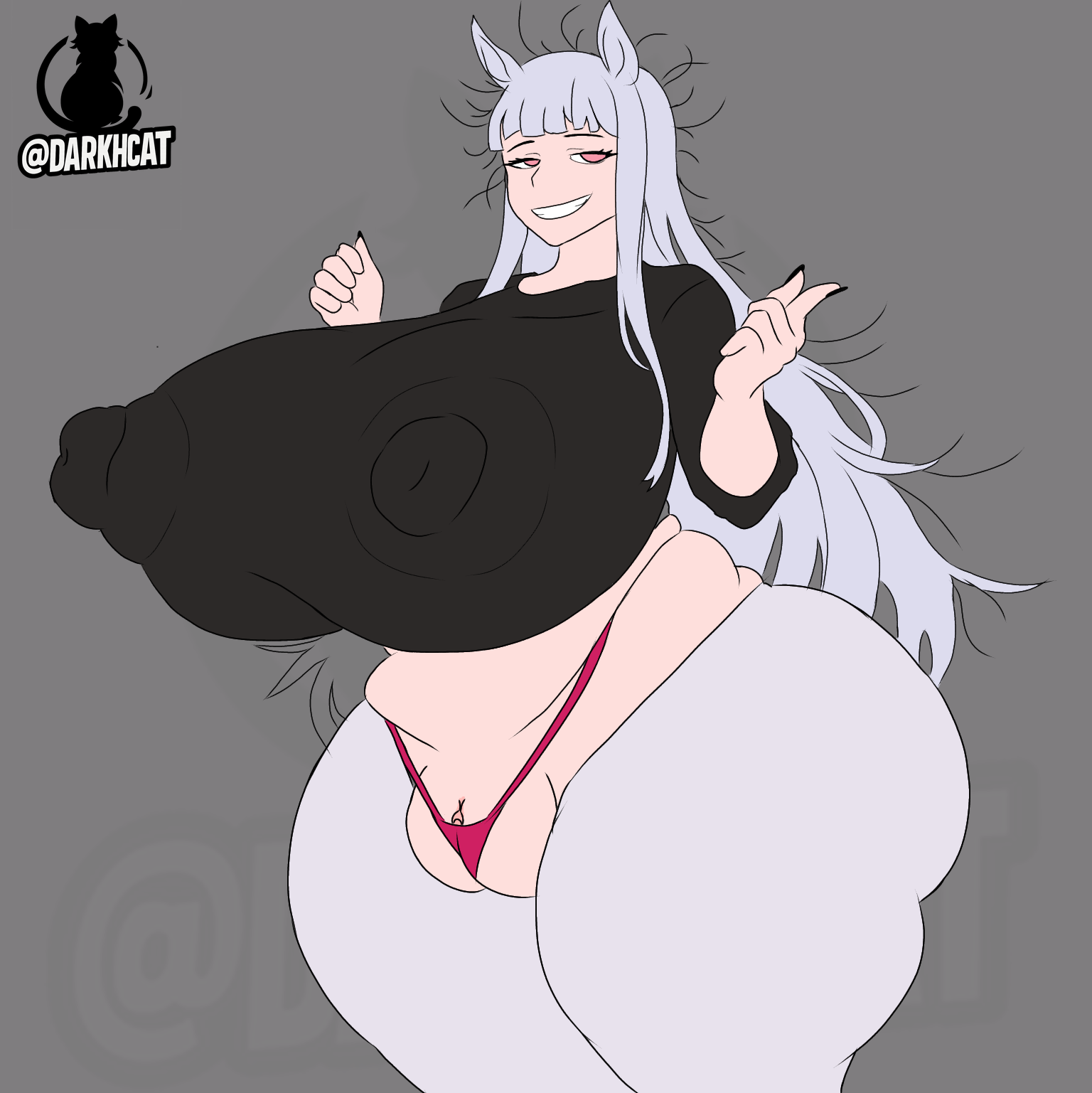 1girls, areola, ass, big areola, big ass, big breasts, big nipples, breasts, breasts bigger than head, cameltoe, darkhcat, erect nipples under clothes, female, female only, flat colors, gold ship (umamusume), grey background, huge breasts, huge nipples, hyper, hyper ass, nipples, puffy pussy, pussy, pussy outline, swollen pussy, thick ass, thick female, thick thighs, thong, tight clothing, umamusume, umamusume pretty derby