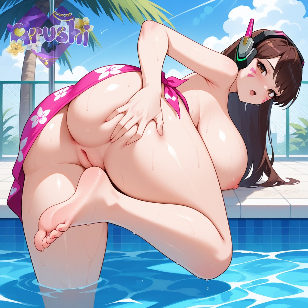 1girls, ai generated, anus, areolae, arushi, ass, ass focus, ass grab, asshole, big areola, big breasts, big nipples, big thighs, blush, breasts, curvaceous, curvaceous female, curvaceous figure, curves, curvy, curvy body, curvy female, curvy figure, curvy hips, curvy thighs, d.va, erect nipples, feet, feet up, female, gigantic breasts, grabbing ass, grabbing own ass, huge breasts, huge nipples, huge thighs, large areolae, large ass, large breasts, large butt, large thighs, leg up, looking at viewer, looking back, more at source, naked, naked female, nipples, nude, nude female, nudity, outdoors, outside, overwatch, pink areola, pink nipples, pool, pussy, rear view, sarong, spread anus, spread ass, spread pussy, thick, thick hips, thick legs, thick thighs, thighs, vagina, voluptuous, voluptuous female, wet, wet body, wet clothes, wet clothing, wet hair, wet pussy, wet skin, wide hips