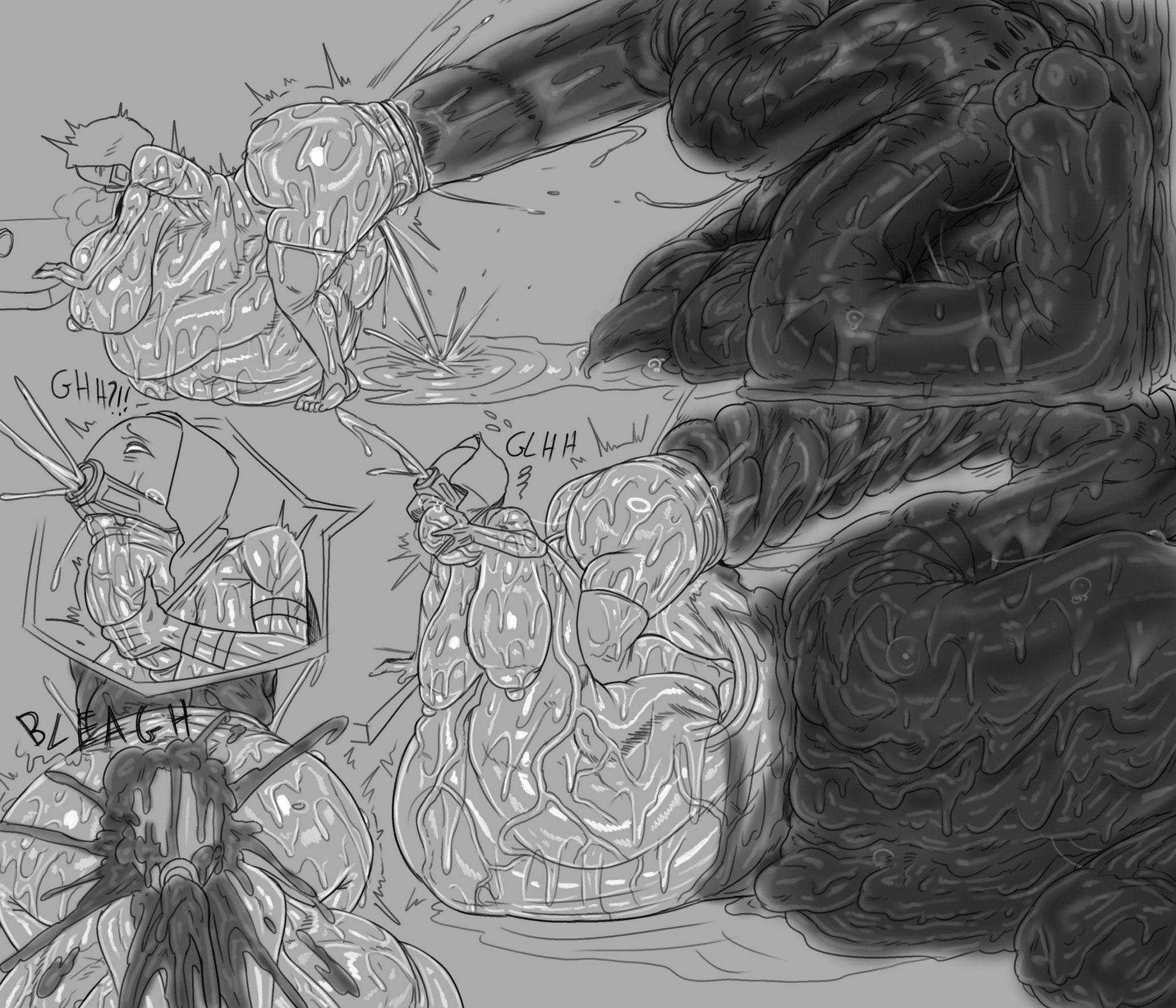 disgusting, greyscale, hyper feces, hyper scat, mass effect, quarian, saltychocolate3, scat, tali'zorah nar rayya