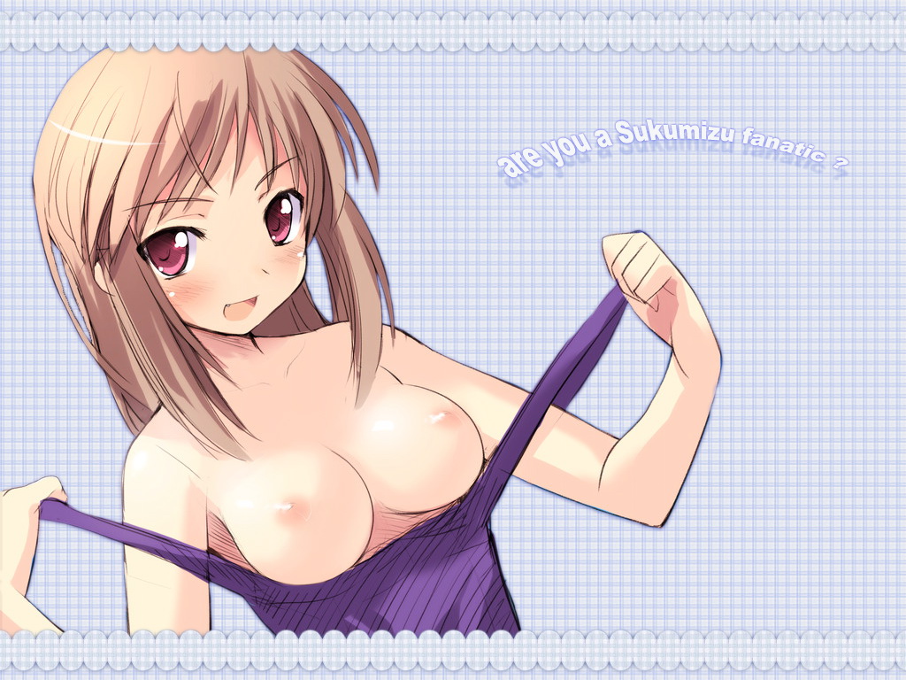 brown_hair character_request light_brown_hair nipples one-piece_swimsuit red_eyes school_swimsuit short_hair sikorsky source_request swimsuit swimsuit_pull wallpaper