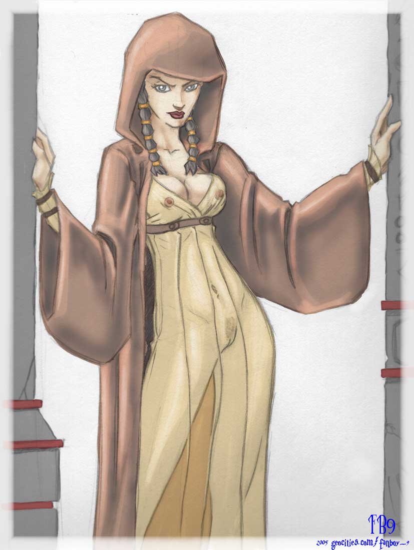 1girls 2005 aged_down breasts dated female female_focus female_only gilf knights_of_the_old_republic knights_of_the_old_republic_2 kreia mature_female nipples pussy robe see-through see-through_clothing solo star_wars