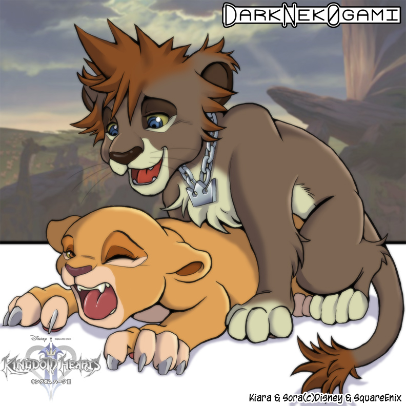 darknek0gami disney feline female female_feral feral fur kiara kingdom_hearts lion male mammal sora sora_(lion_form) square_enix straight the_lion_king