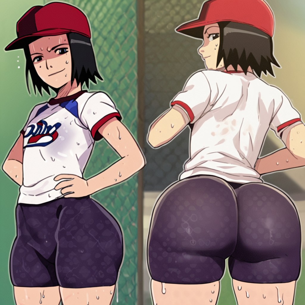 ai_generated ass ass_focus ass_up big_ass big_butt bike_shorts black_eyes black_hair bleach bubble_ass bubble_butt d-art_style dumptruck_ass dumptruck_butt fat_ass fat_butt female female_only hat karin_kurosaki kurosaki_karin looking_back massive_ass massive_butt short_hair sweat sweaty sweaty_butt thick_ass thick_butt tomboy white_shirt zeca997