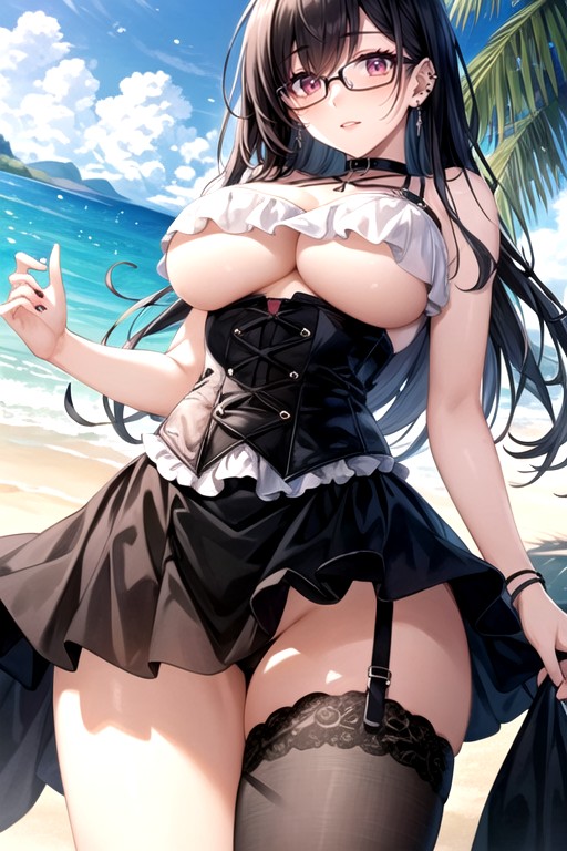 ai_generated beach big big_ass big_breasts choker emo goth