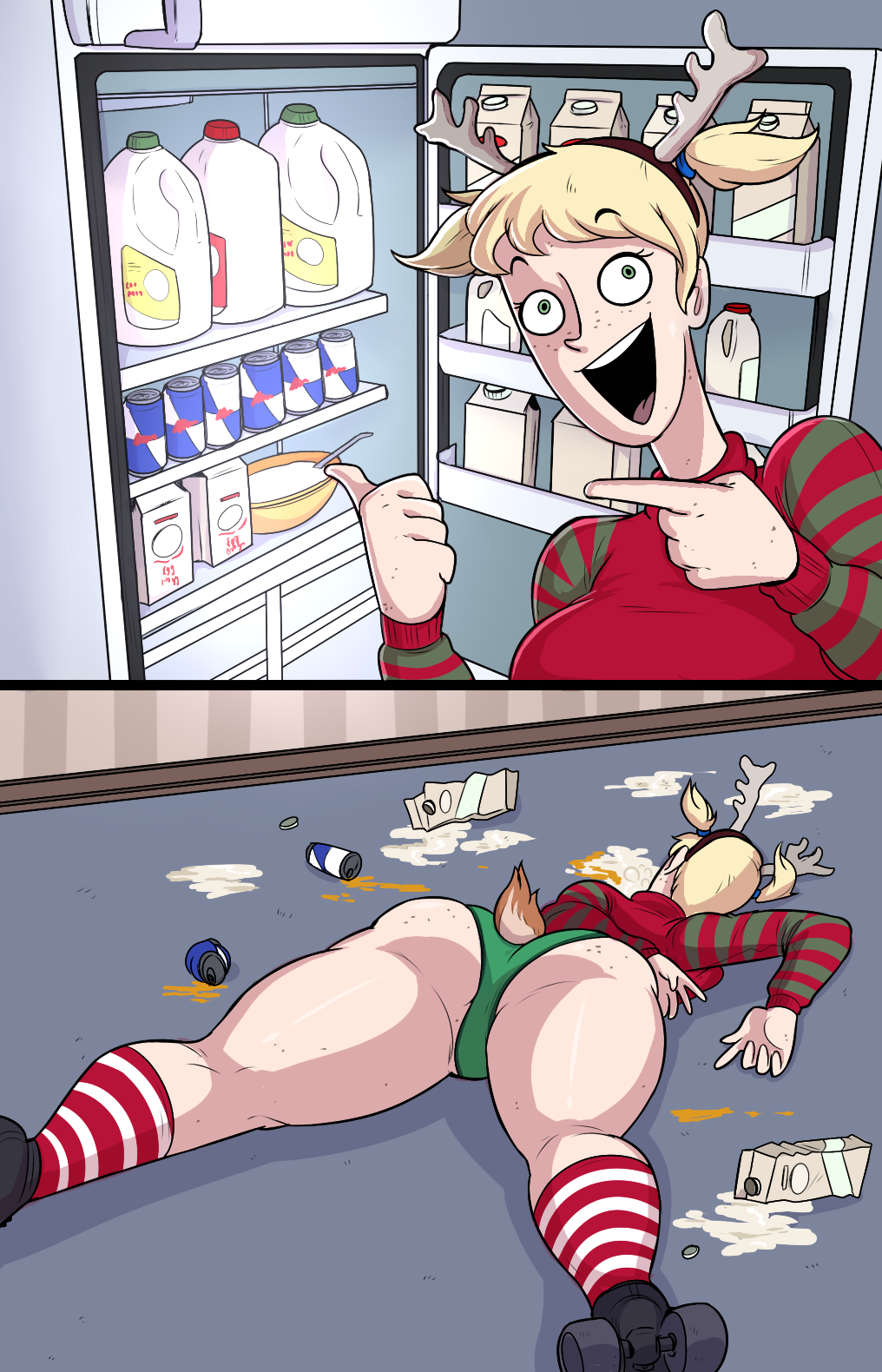 1girls 2d 2d_(artwork) 2d_artwork ass ass_focus big_ass big_breasts big_butt blonde blonde_female blonde_hair blonde_hair_female bottom_heavy bottomwear breasts butt christmas christmas_outfit dj_(hellonearthiii) eggnog fat_ass fat_butt female female_focus female_only freckles freckles_on_ass freckles_on_face freckles_on_thighs fridge green_eyes hair hellonearthiii huge_butt instant_loss_2koma large_breasts large_butt light-skinned_female light_skin oc original_character panties passed_out short_hair socks solo solo_female solo_focus sweater thick thick_ass thick_legs thick_thighs thighs twintails