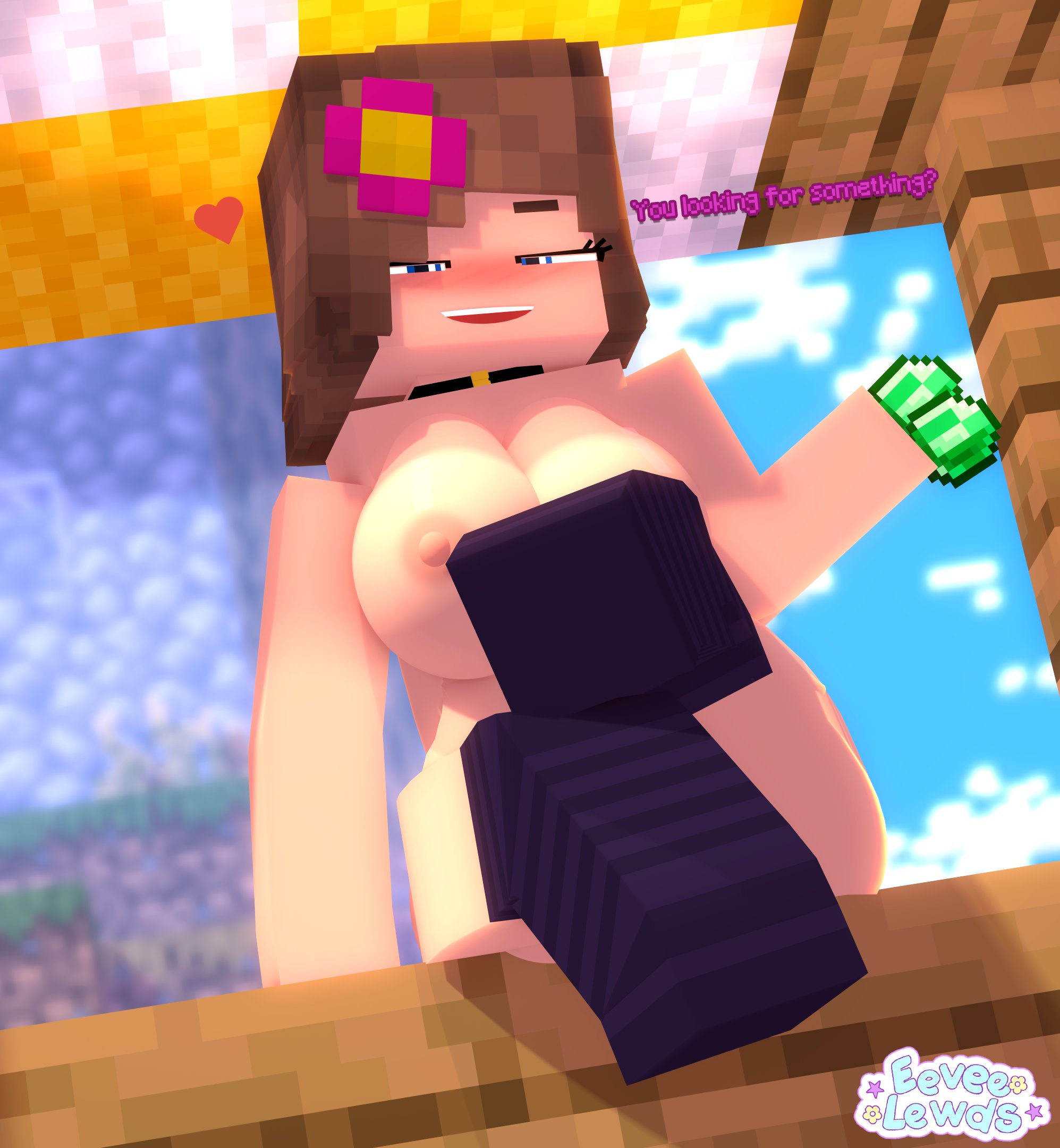 3d, eeveelewds, female, jenny belle (slipperyt), legs crossed, minecraft, solo, tagme, thighhighs