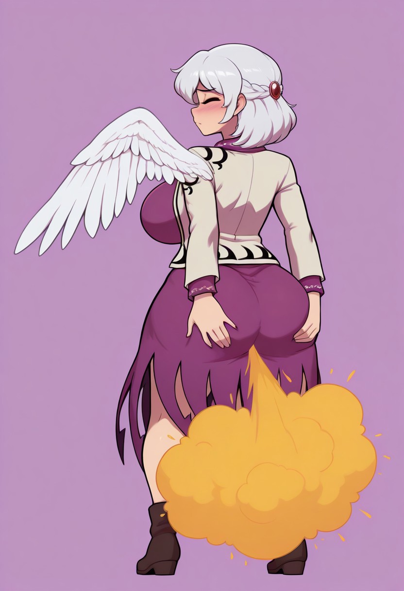 1futa 1girls ai_generated blush closed_eyes fart fart_cloud fart_fetish farting hands_on_ass sagume_kishin solo touhou