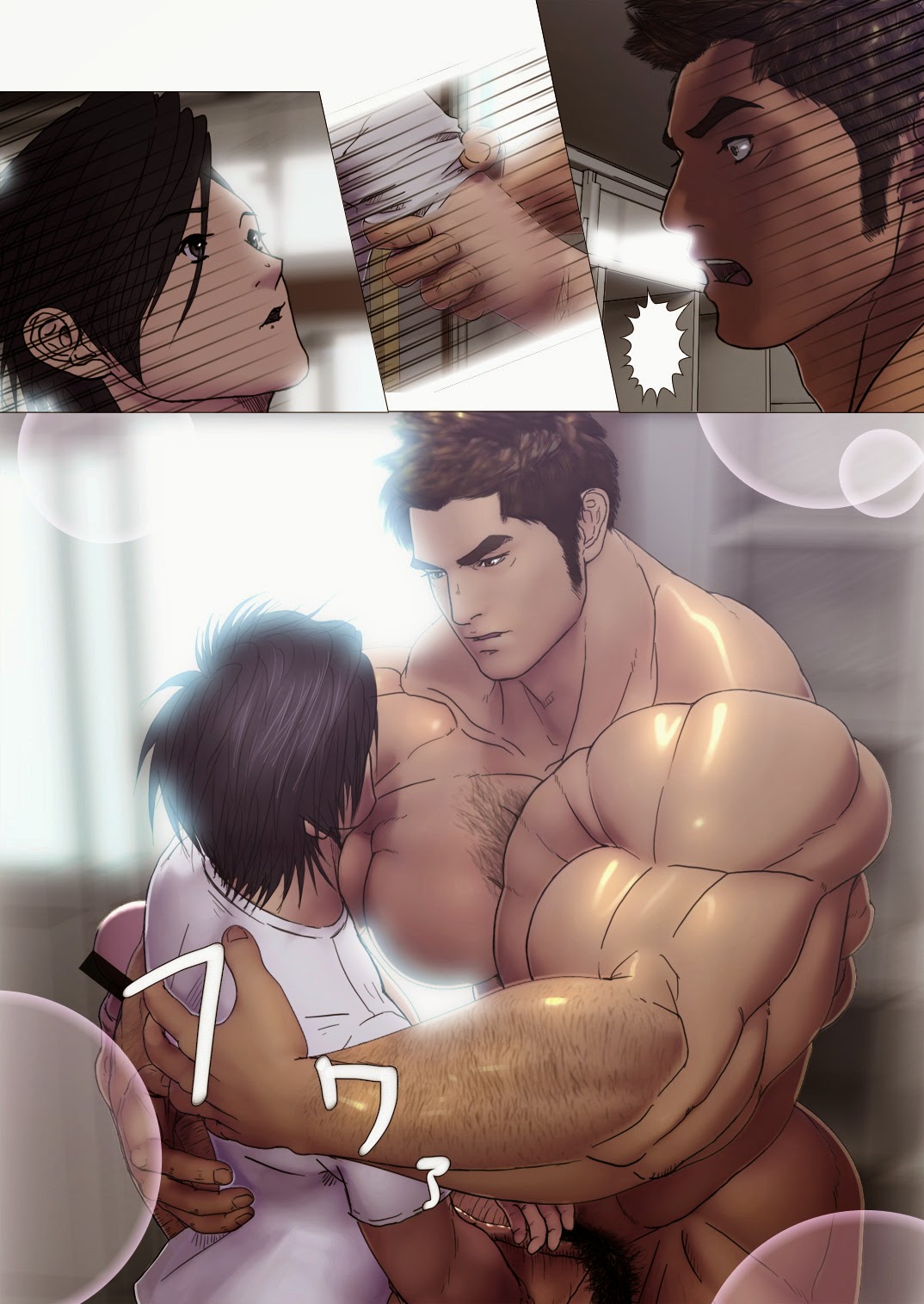 2boys bara big_dom_small_sub big_penis bodybuilder cum gay huge_cock kondouyoshinori muscular size_difference wrist_grab yaoi