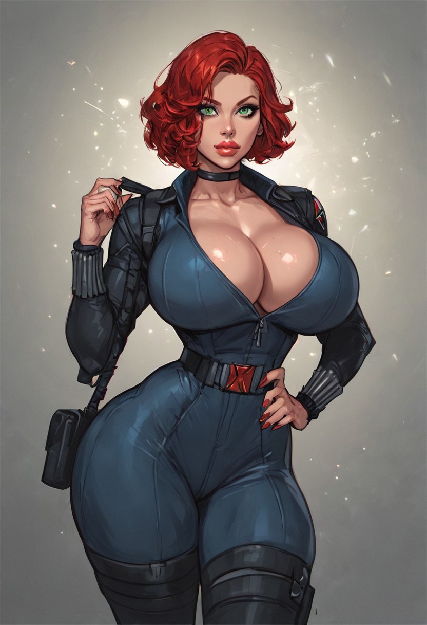 ai generated, aibro, big breasts, black widow (marvel), breasts, cleavage, female, huge breasts, large breasts, marvel, marvel comics, natasha romanoff