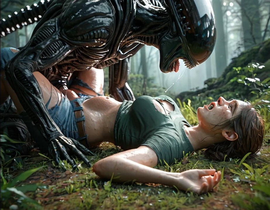 3d alien alien_(franchise) artificial_intelligence belly belly_bulge ellie_(the_last_of_us) female grass impregnation lying_on_back missionary_position missionary_sex penetration sex torn_clothes vaginal_penetration wood xenomorph