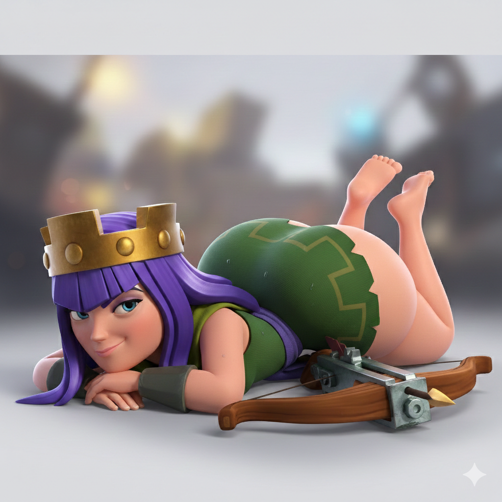 ai generated, archer queen (clash of clans), ass, ass focus, big ass, big butt, butt focus, clash (series), clash of clans, clash royale, crown, dress, fat ass, fat butt, female, female focus, female only, gemini, huge ass, huge butt, massive ass, massive butt, mature, mature female, milf, purple hair, queen, solo, solo female, solo focus, thick, thick ass