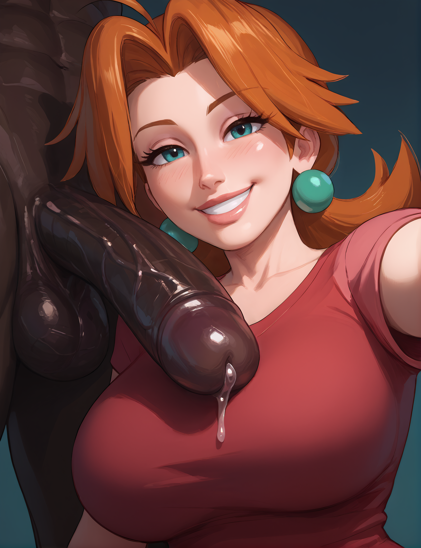 ai generated, breasts, dark skin, dark-skinned male, delia ketchum (pokemon), female, huge breasts, huge cock, interracial, male, milf, penis, pokemon, rorioriai, stable diffusion