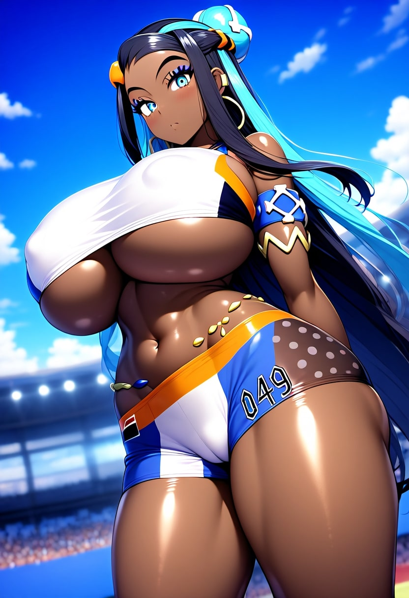 ai_generated big_breasts breasts clothed clothing dark-skinned_female dark_skin female_focus female_only huge_breasts large_breasts massive_boobs massive_breasts massive_tits minmin nessa_(pokemon) pokemon solo solo_female solo_focus standing underboob