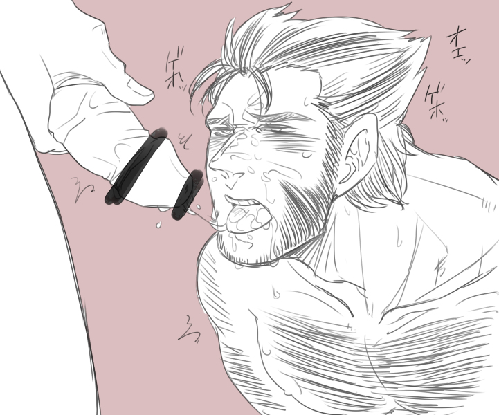 artist_request balls bara blush body_hair boner cum cum_on_tongue erection gay james_howlett male male_only marvel marvel_comics monochrome muscles muscular nude penis sideburns tongue_out wolverine_(x-men) x-men